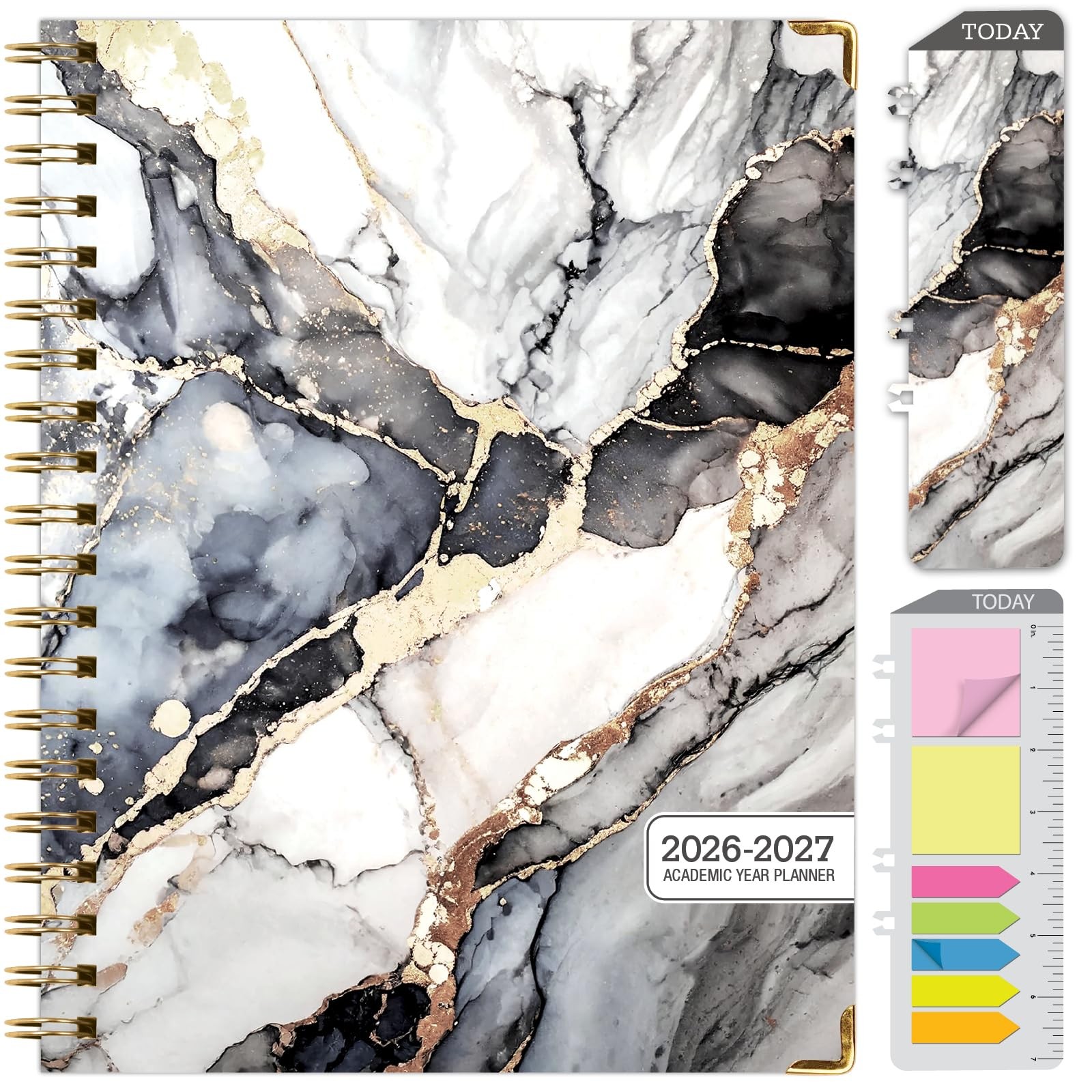 HARDCOVER Academic Year 2026-2027 Planner: 14 8.5″ x 11″, Black Gold Marble