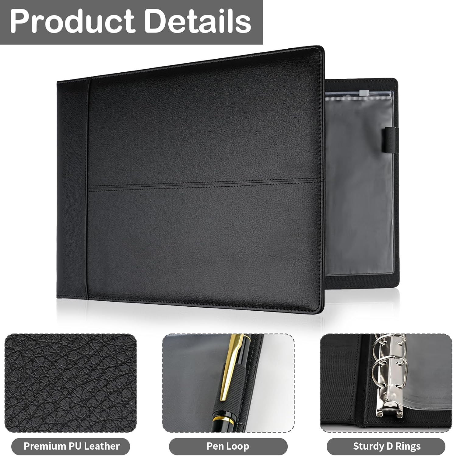 Professional Check Binder 7 Ring PU Leather 3 on a Page Business Checks w/Zipper