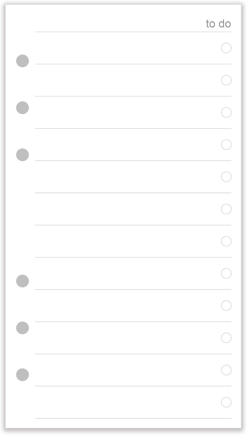 A6 To Do List Refills for Filofax Personal Size Planner/Binder, 6 Hole Punched,