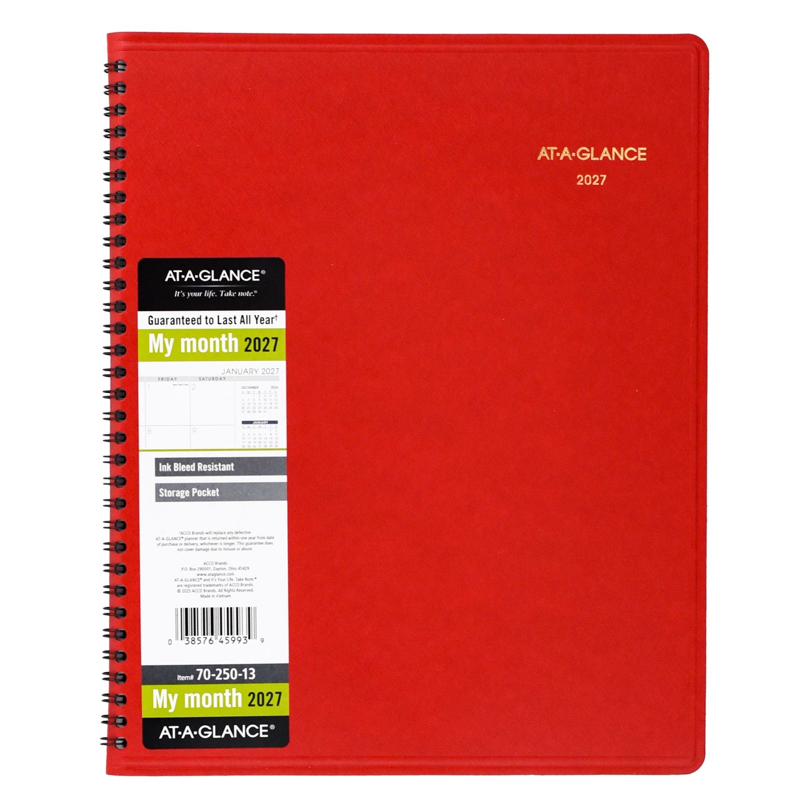 2026 At-A-Glance 70-250-13 Monthly Planner, 9 x 11″, Red Cover