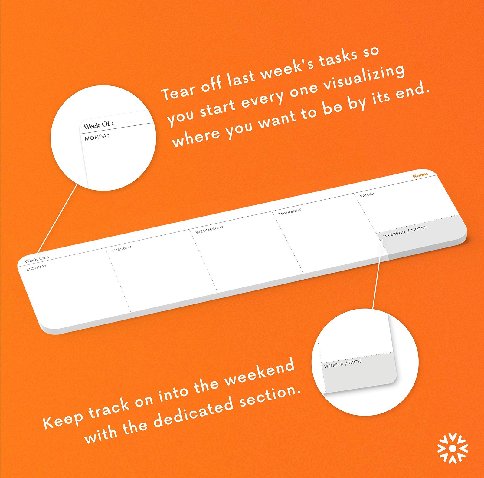 Notsu Weekly Keyboard Planner Notepad | Minimalist 12 x 3 inches, White