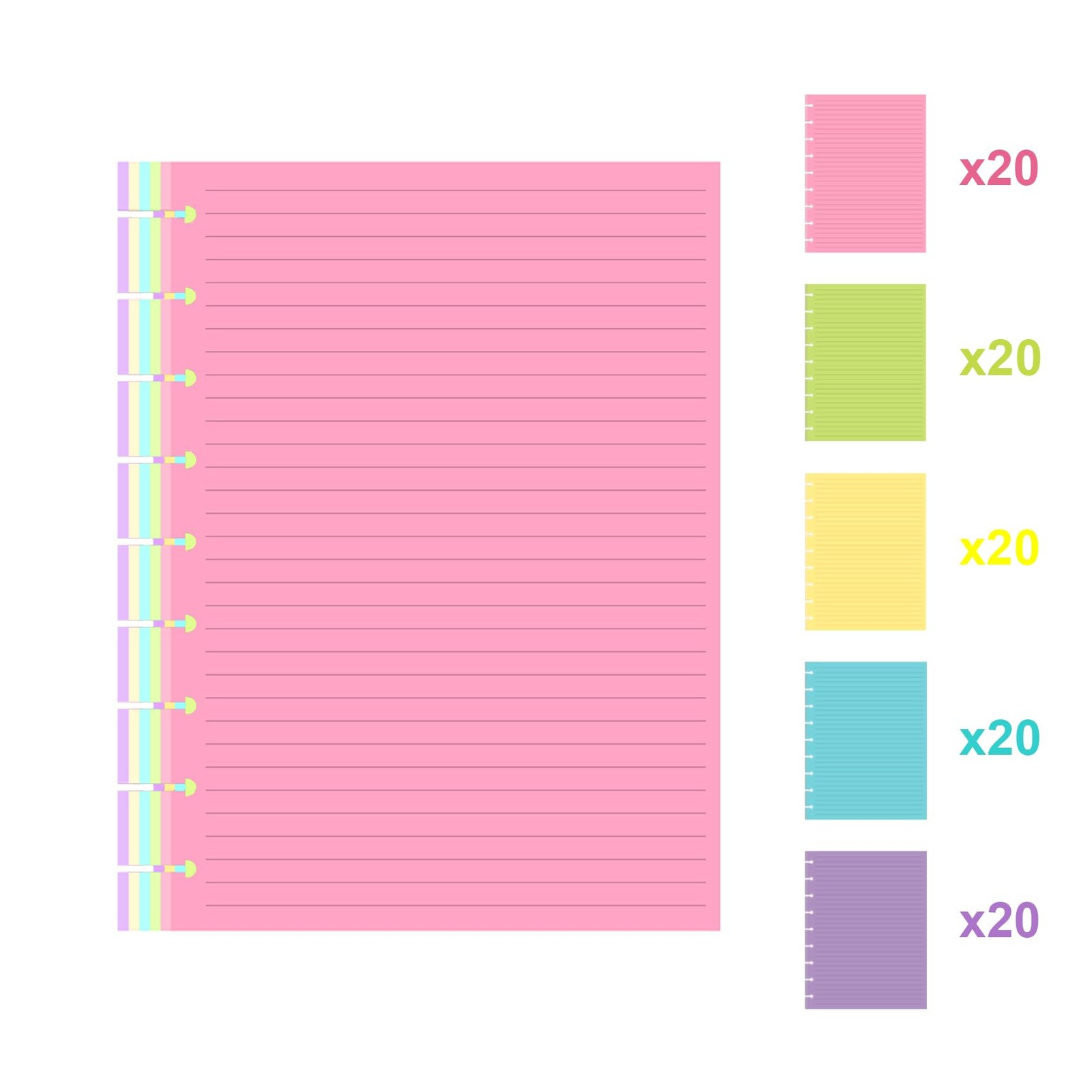 9 Disc Lined Refills for Happy Planner, 110 Gsm Color 100 Sheets,