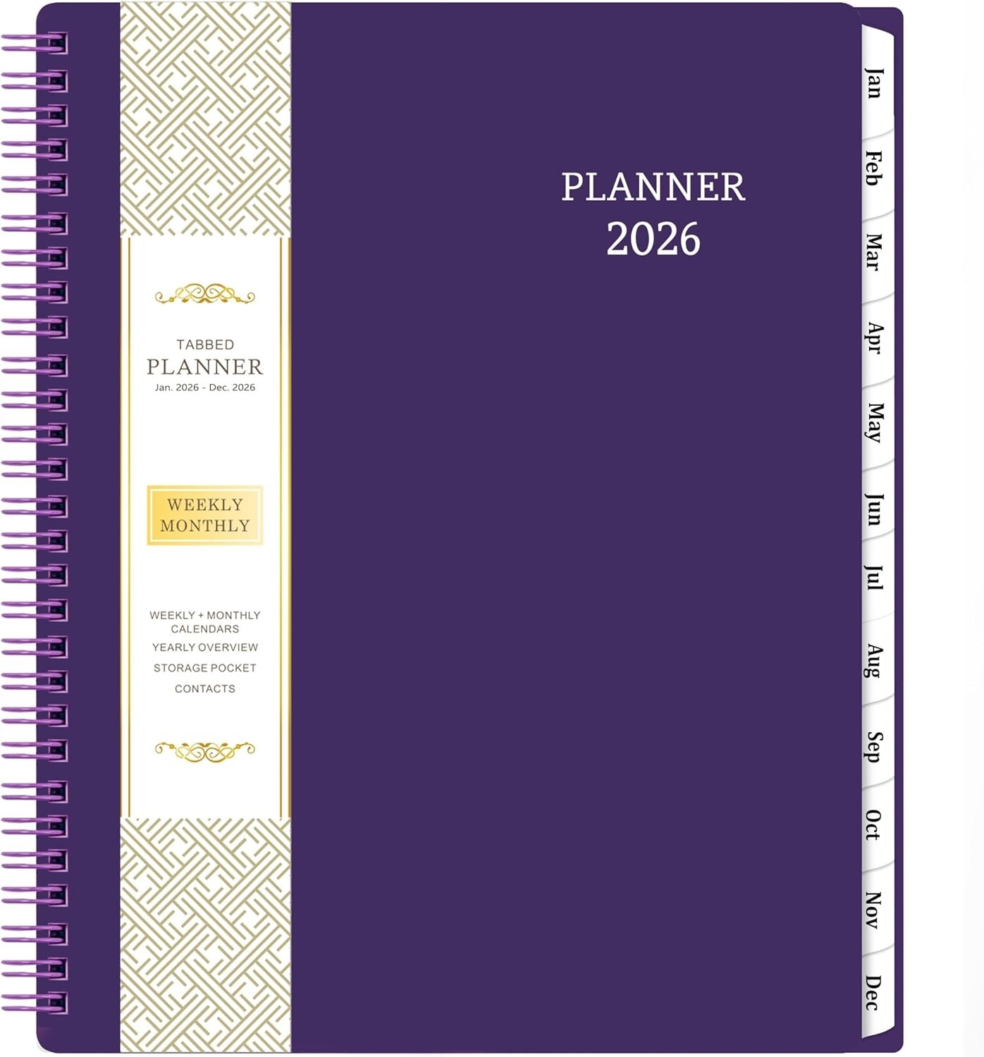 Elegant 2026 Planner with 12 Monthly Tabs – Spiraled & Waterproof Cover