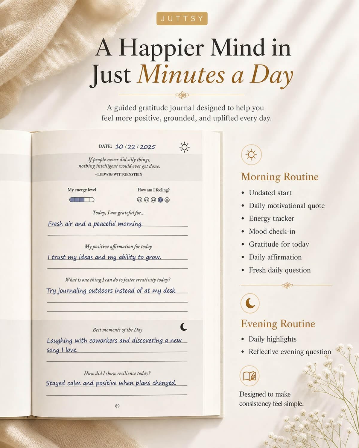 The Daily Gratitude Journal 2026 – Guided Practice Original Linen