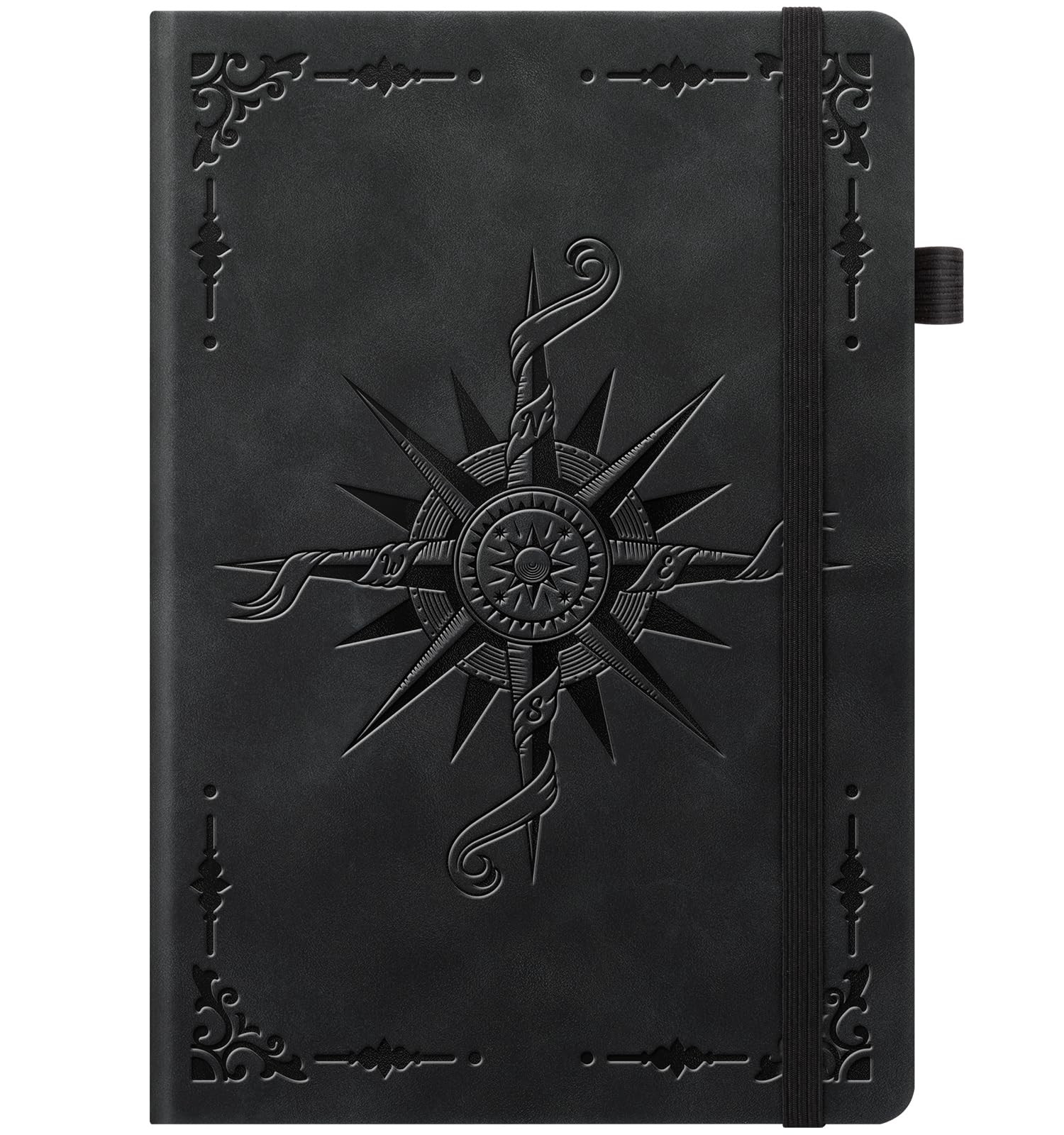 Lined Journal Notebook, A5 200 Pages Leather Journals For 200 Pgs-Black