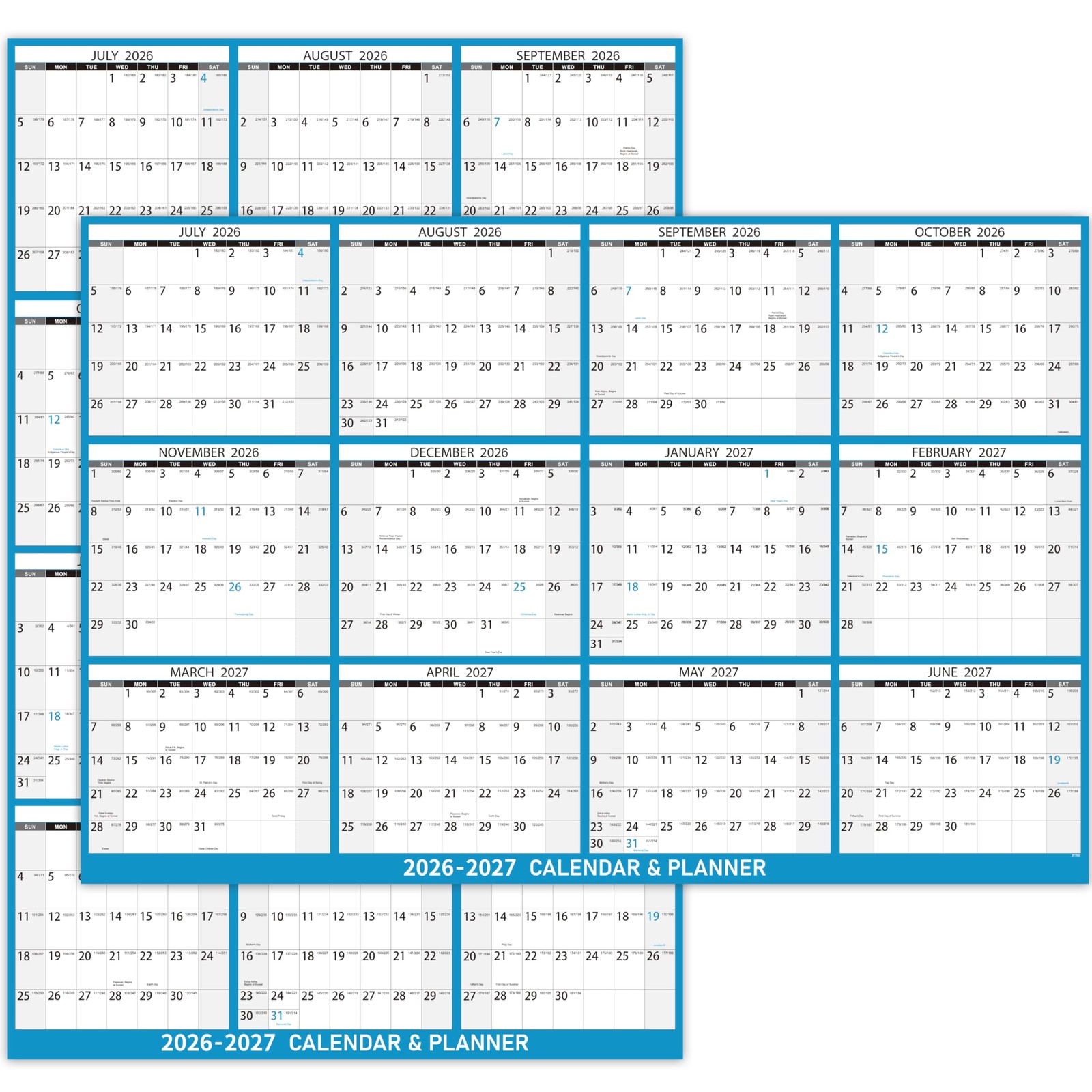 2026-2027 Yearly Wall Calendar – Large Dry Erase for 23″ x 35″, Blue