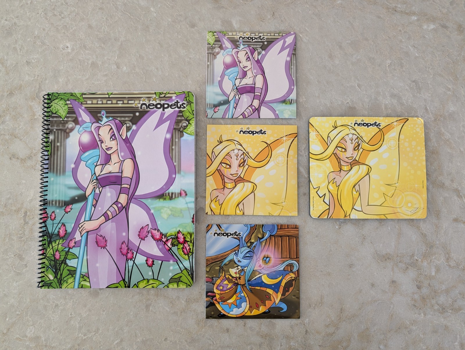 RARE 2003 Neopets-Queen Fyora-Ruled Paper Spiralbound, CD Sleeves, Mousepad