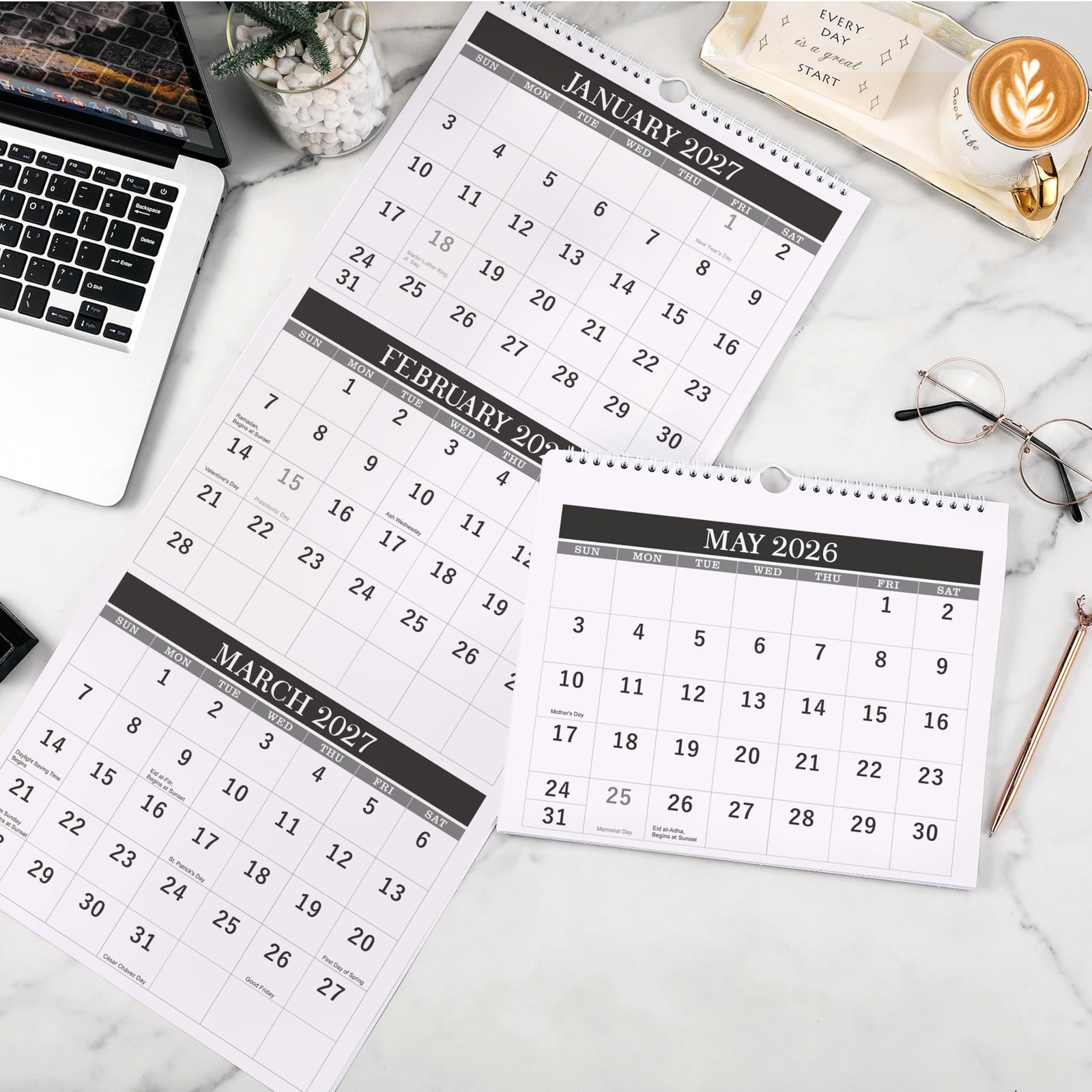 Calendar 2026-2027 – Wall 2026-2027, April 2026 – July 2027, Black