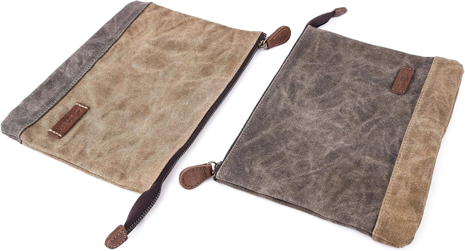 Waxed Canvas Stationary Organizer Set – 2 Zipper Pouch and Pencil Case