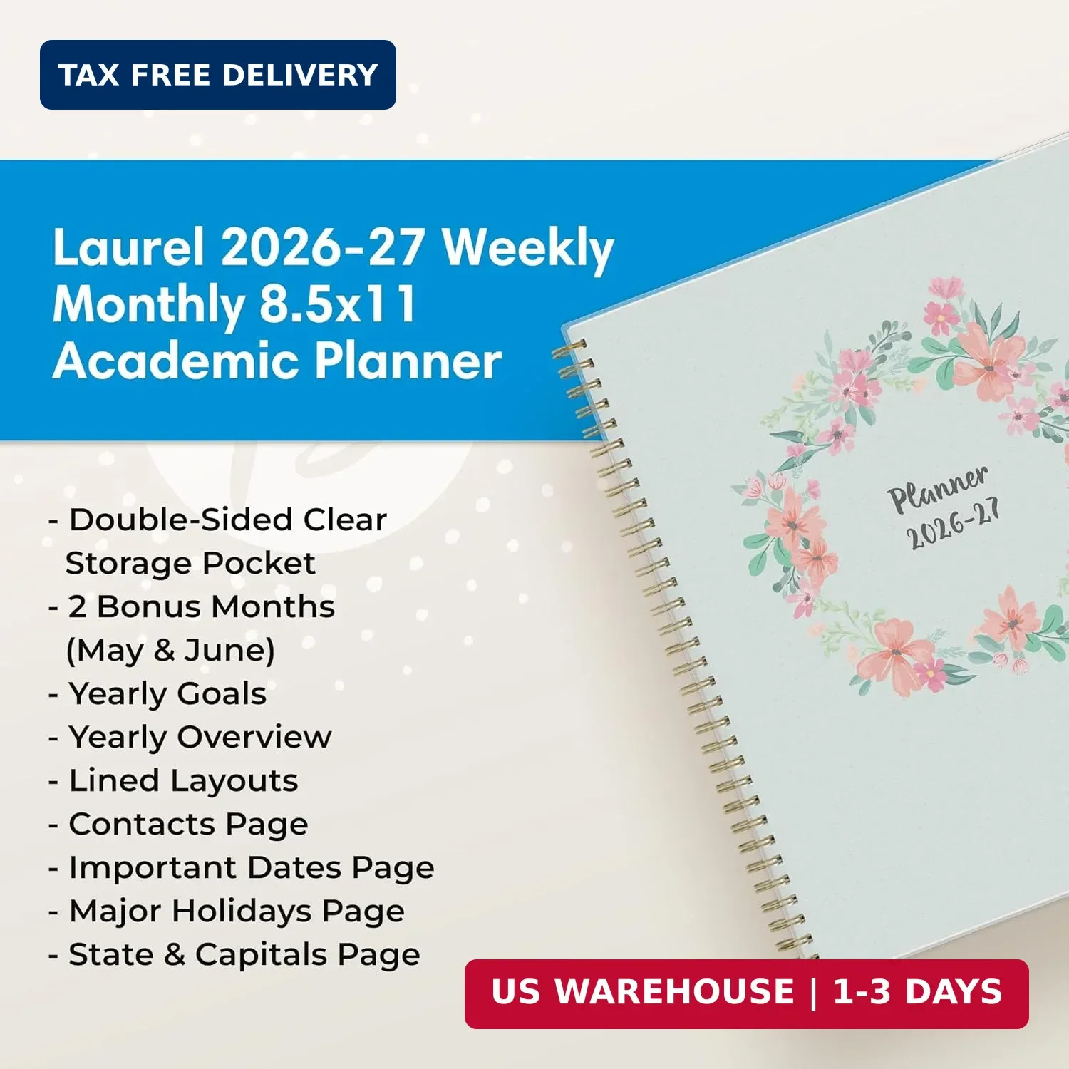 Blue Sky 2026-2027 Weekly and Monthly Academic Year Planner Calendar, July 2026