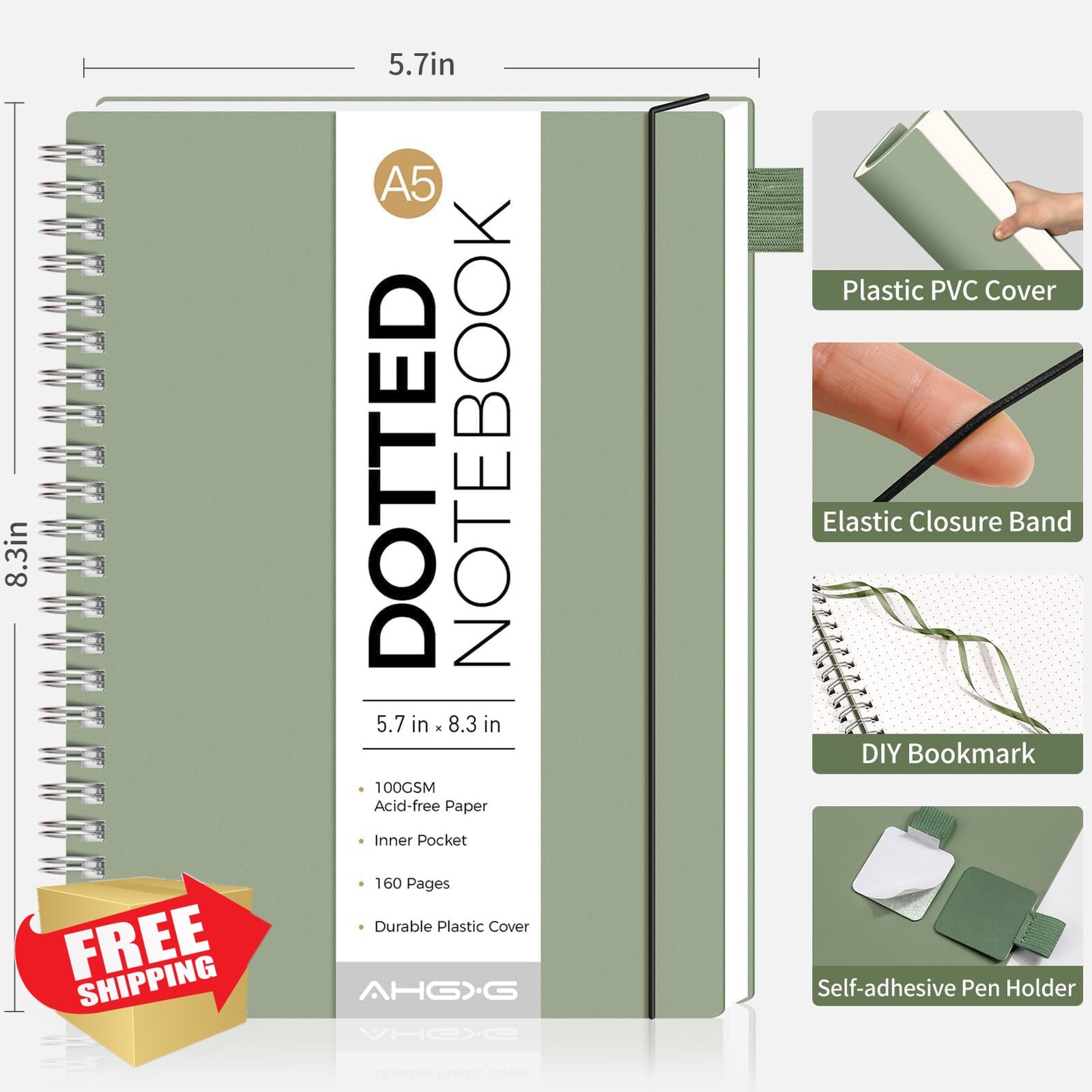 AHGXG Sage Green A5 Dotted Journal