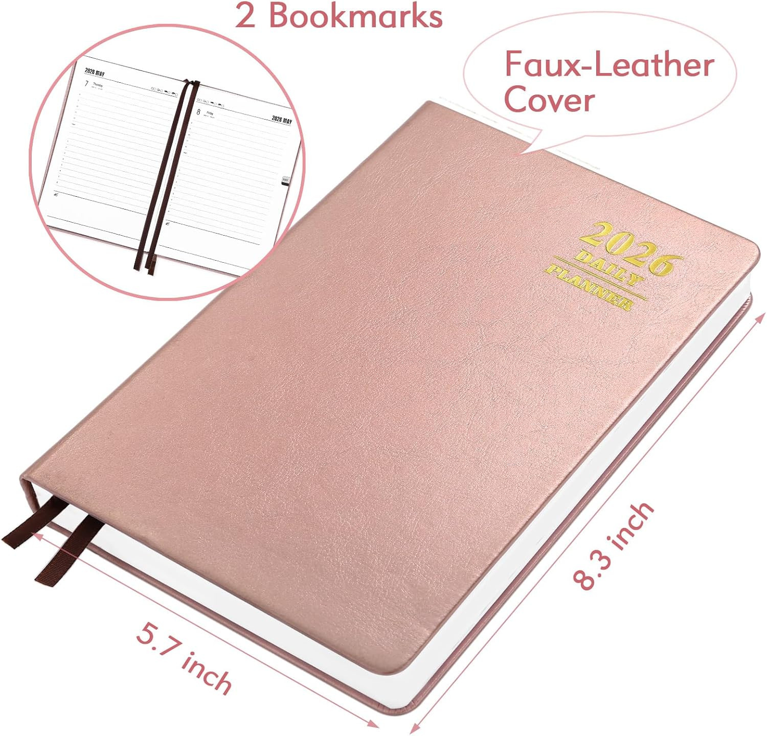 Daily Hourly Planner 2026 Full Page per Day, 2026 Diary 5.7 X 8.3″ Hardcover App