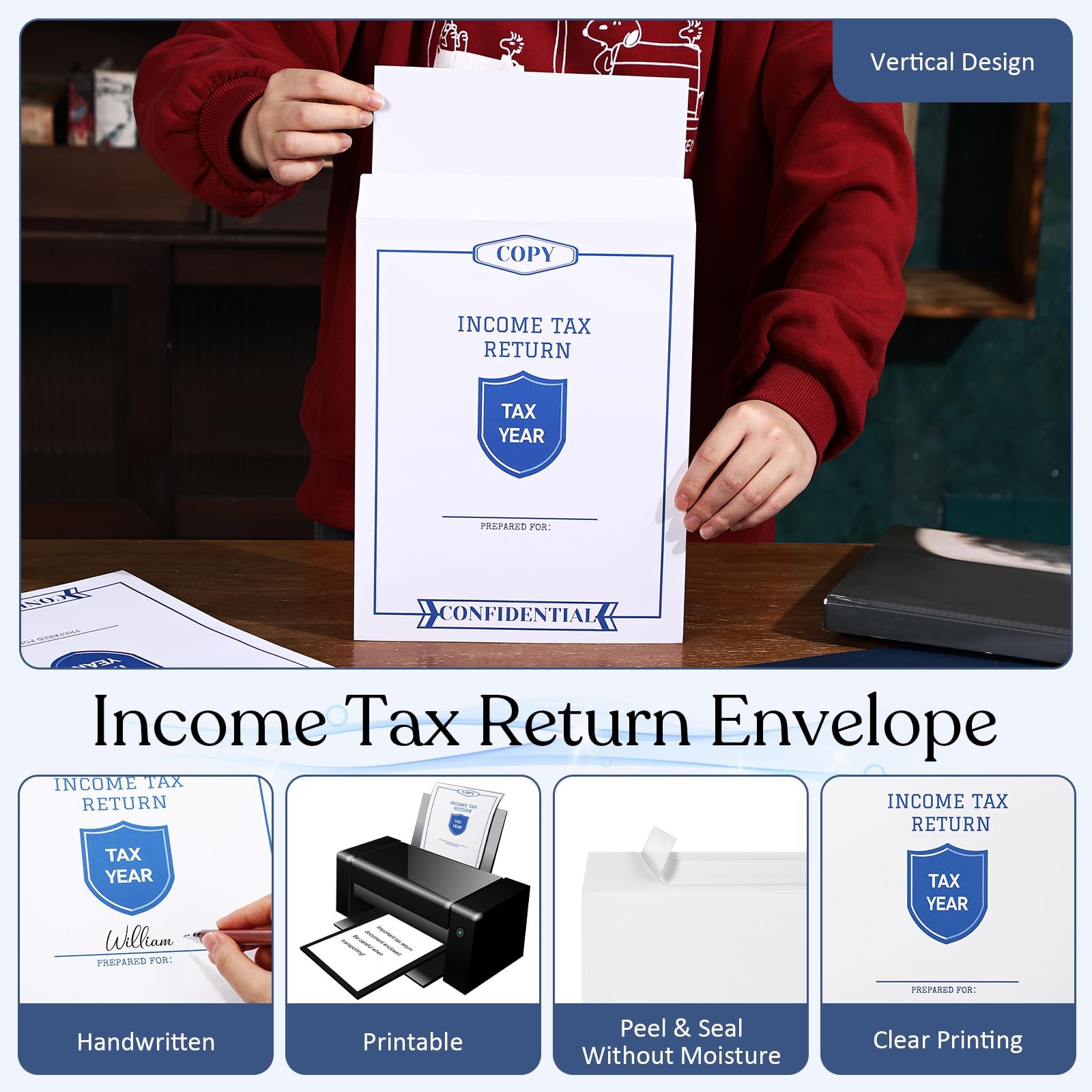 Tax Return Envelopes Folders Set 9×12 Inch White Open End 2 Pocket 50 PCS