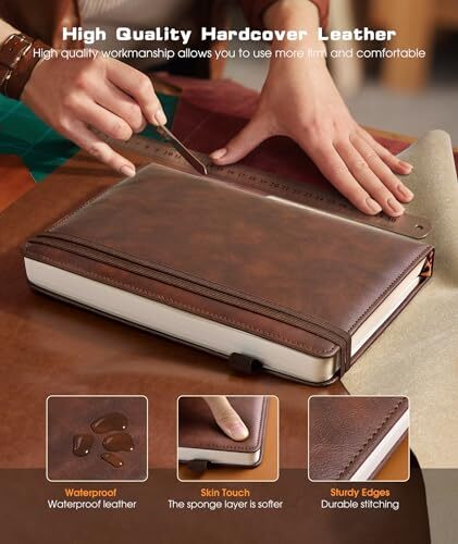 Lined Journal Notebook for Women Men, 256 Numbered Pages Hardcover Brwon