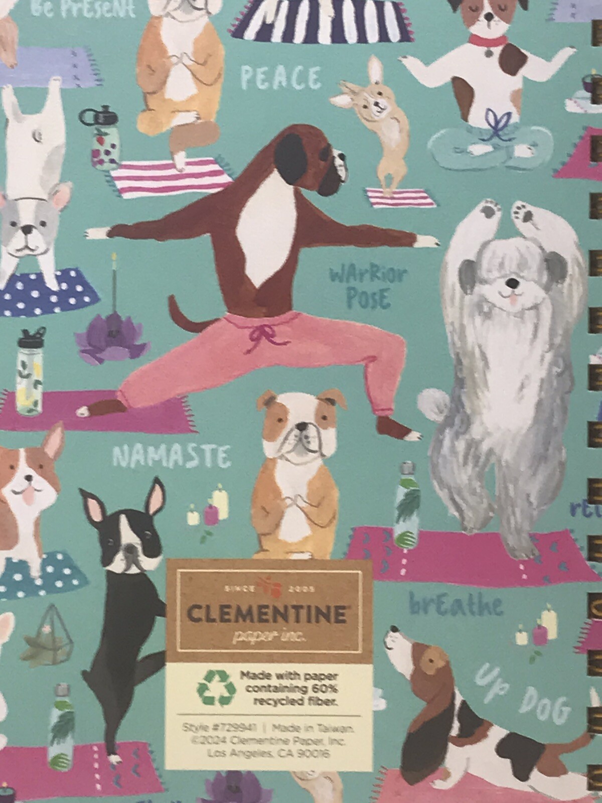 Clementine Dog Yoga Pose Lined Spiral Journal Notebook Recycled Fiber