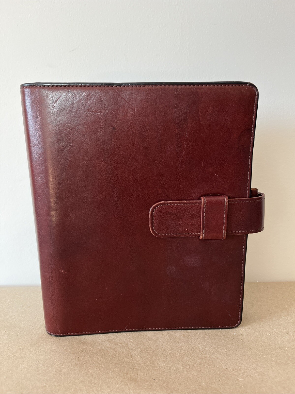 Day-Timer Planner Binder Brown Leather 7 Rings Loose Leaf USA Made 1996 Vintage