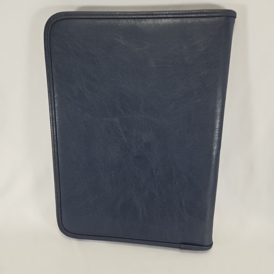 LEED’S Navy Blue Leather Organizer Folio Case Notepad Planner Folder Zips