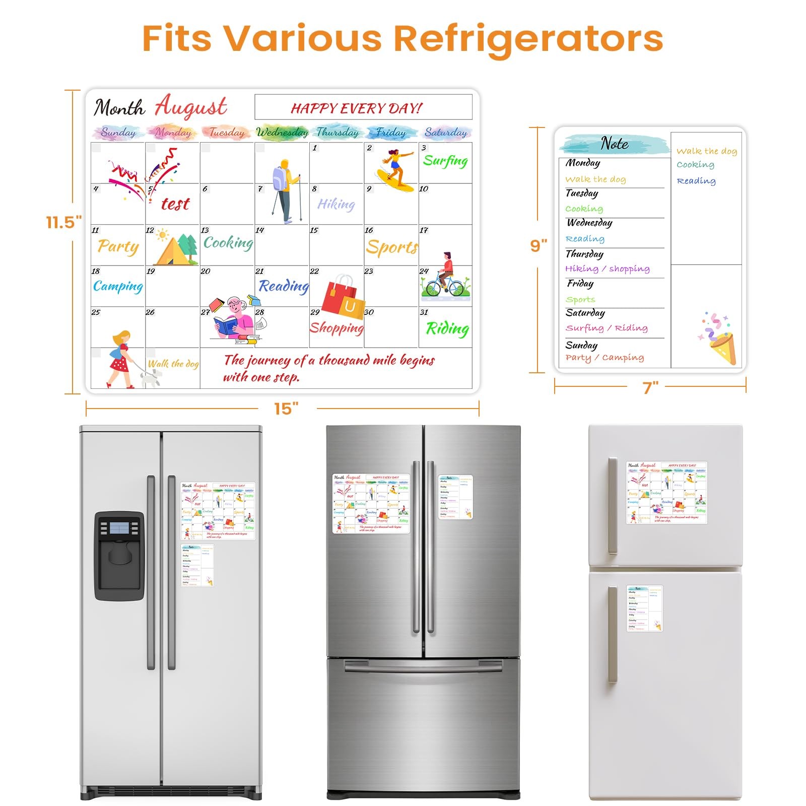 Dry Erase Magnetic Calendar for Refrigerator – 15″x 11.5″ 15″ x 11.5″, White