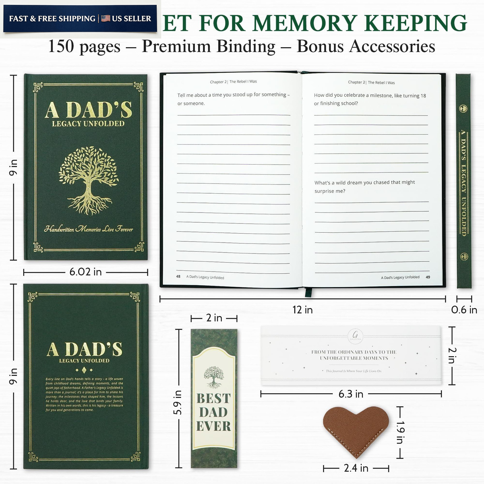 GAUDORA Fathers Day Birthday Dad Gifts from Daughter Son Green Dad’s Legacy