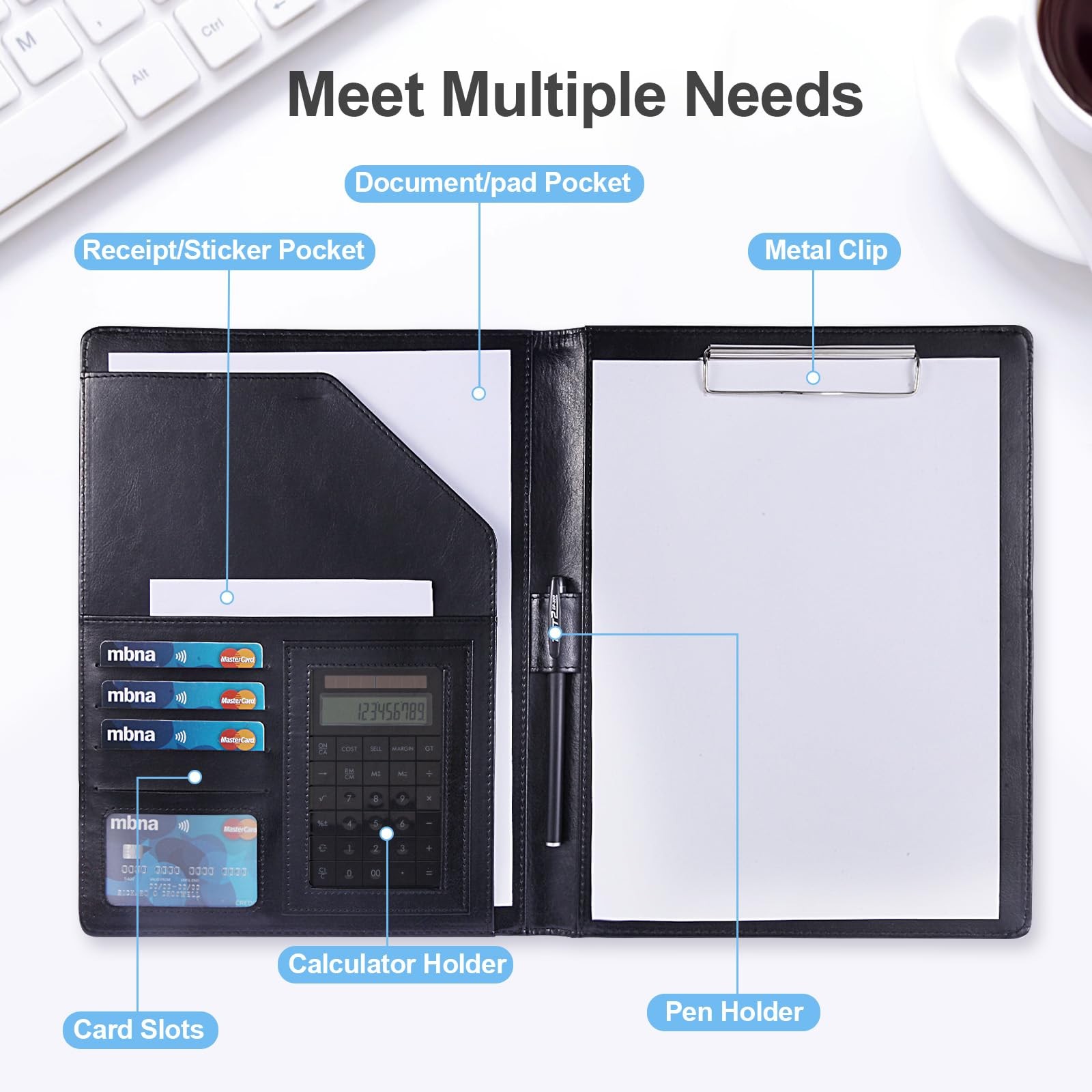 Portfolio Binder, A4 Size Padfolio for Women and Man, Washable Leather Binder…