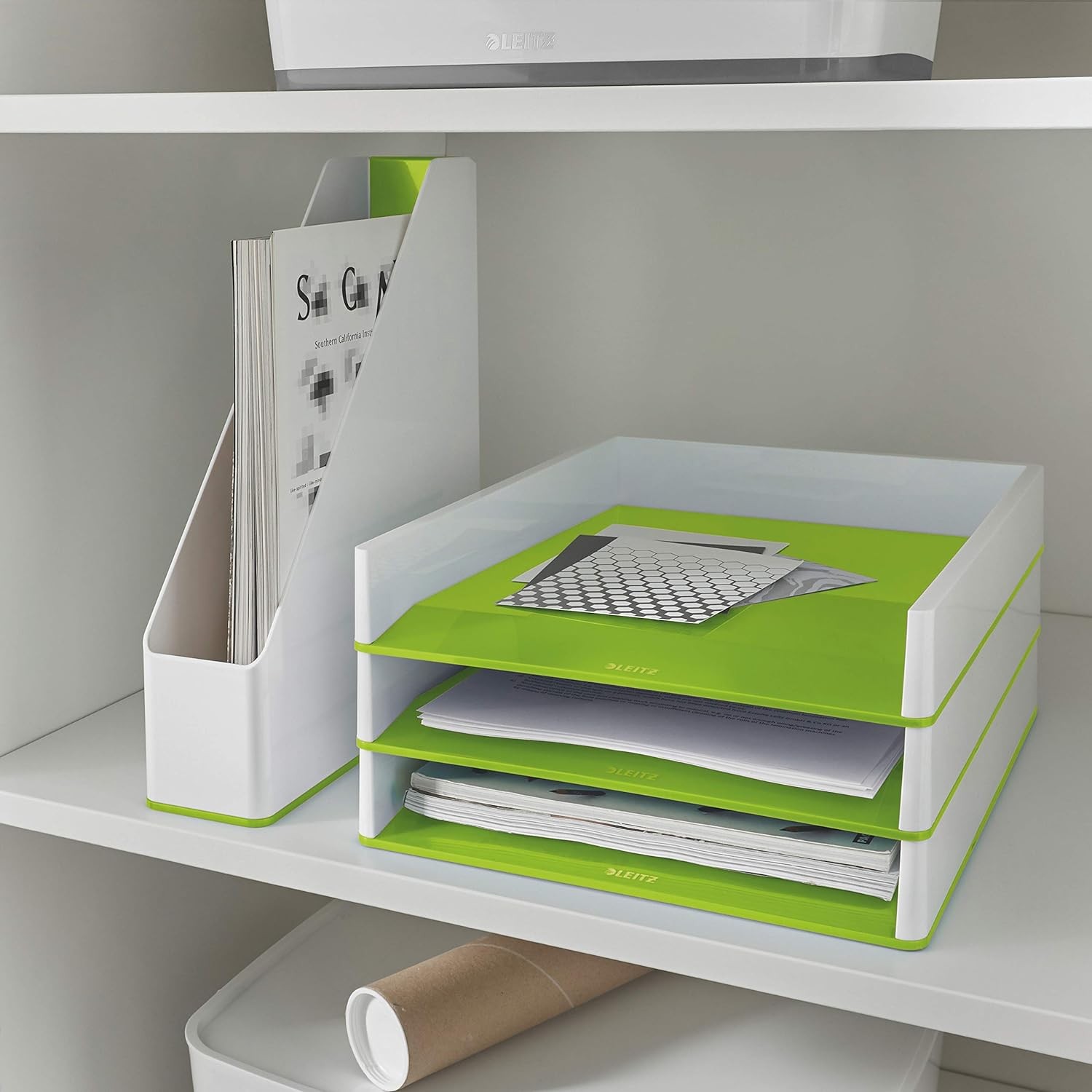 Leitz 53611054 A4 Letter Tray, WOW Range, White/Green