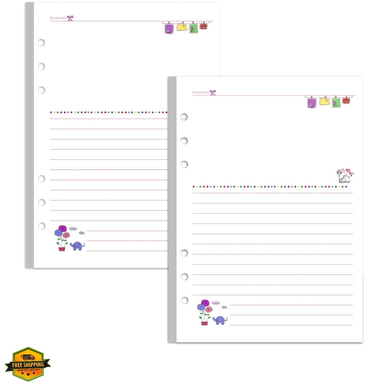 A5 Refill Line Paper, Colorful 6-Rings Binder Papers Refill, Notebook Inserts…
