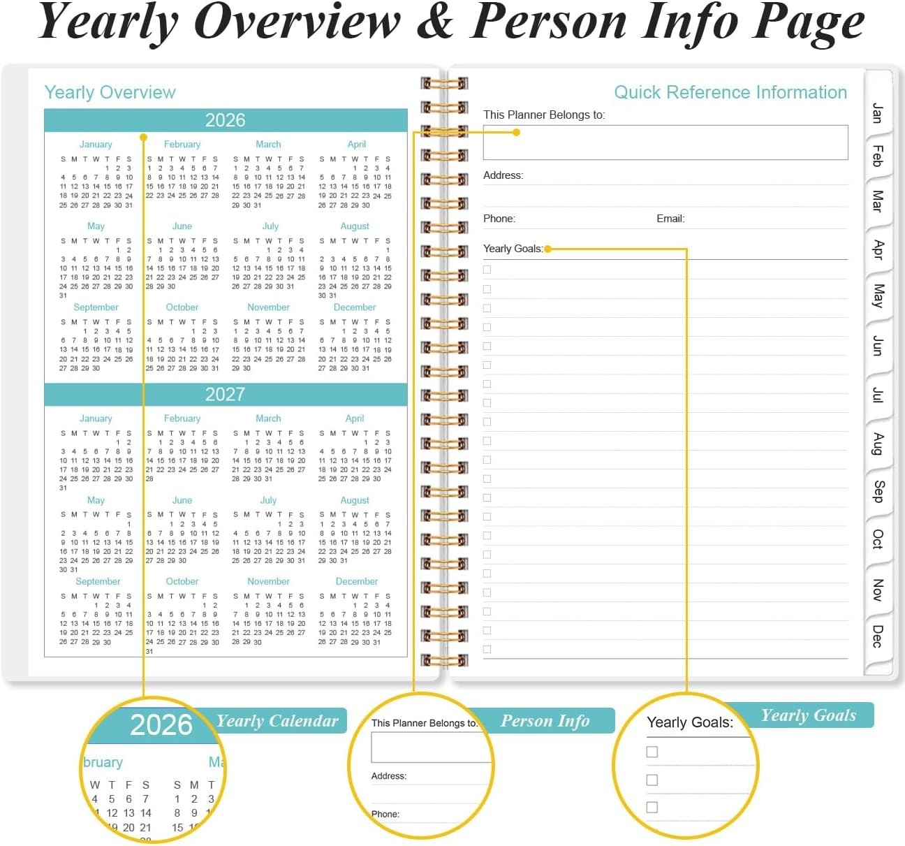 Deluxe 2026-2027 Calendar 18-Period Rose Leaf Thick Paper Organizer 6.4×8.5 Tabs