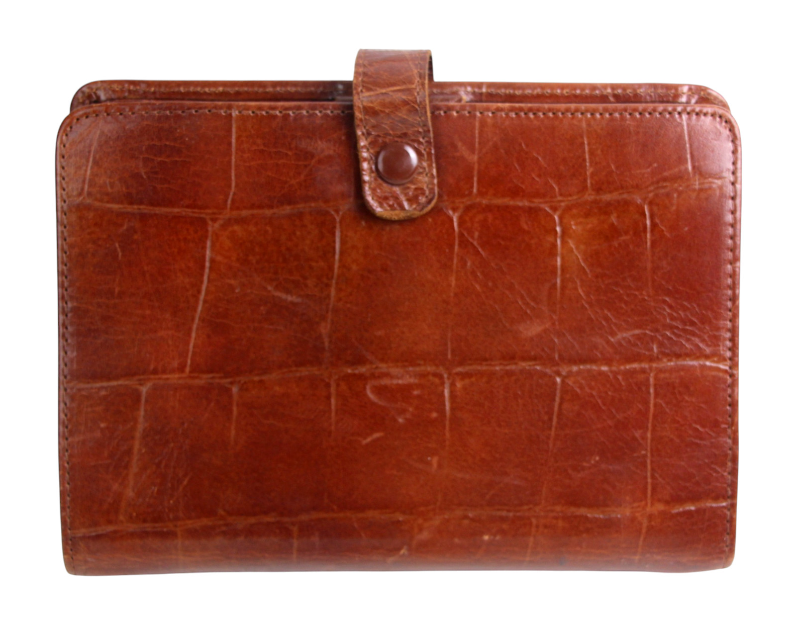 Max Leather BROWN REAL LEATHER CROCO BIFOLD TRAVEL ORGANIZER NOTEBOOK WALLET
