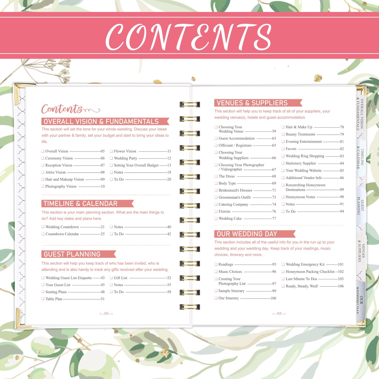 Artan Wedding Planner 8.5 inches x 6.5 x 0.55 inches, Green & White