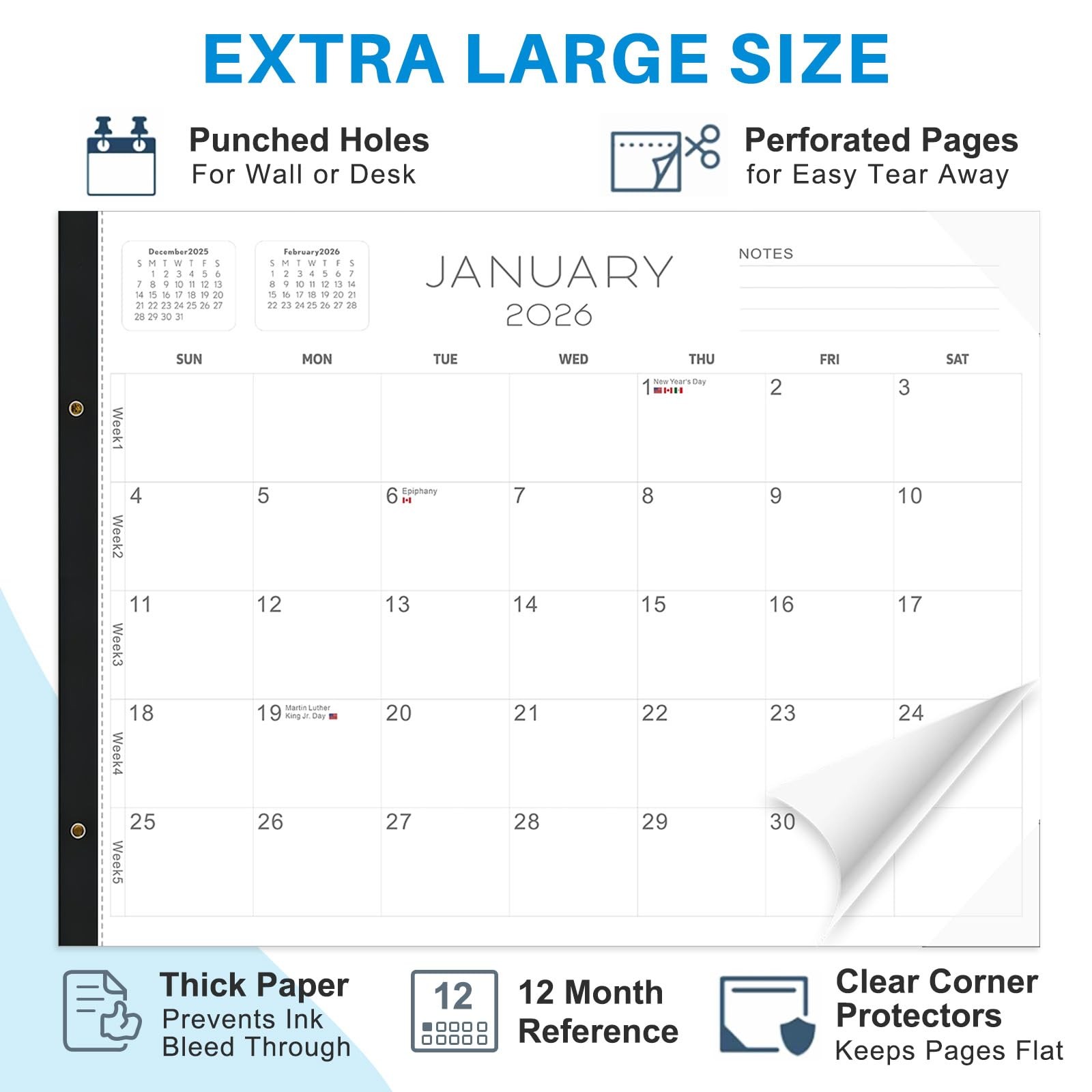 2026 Desk Calendar Large 22×17 – 22″W x 17″H, Concise (Jan 2026 – June 2027)