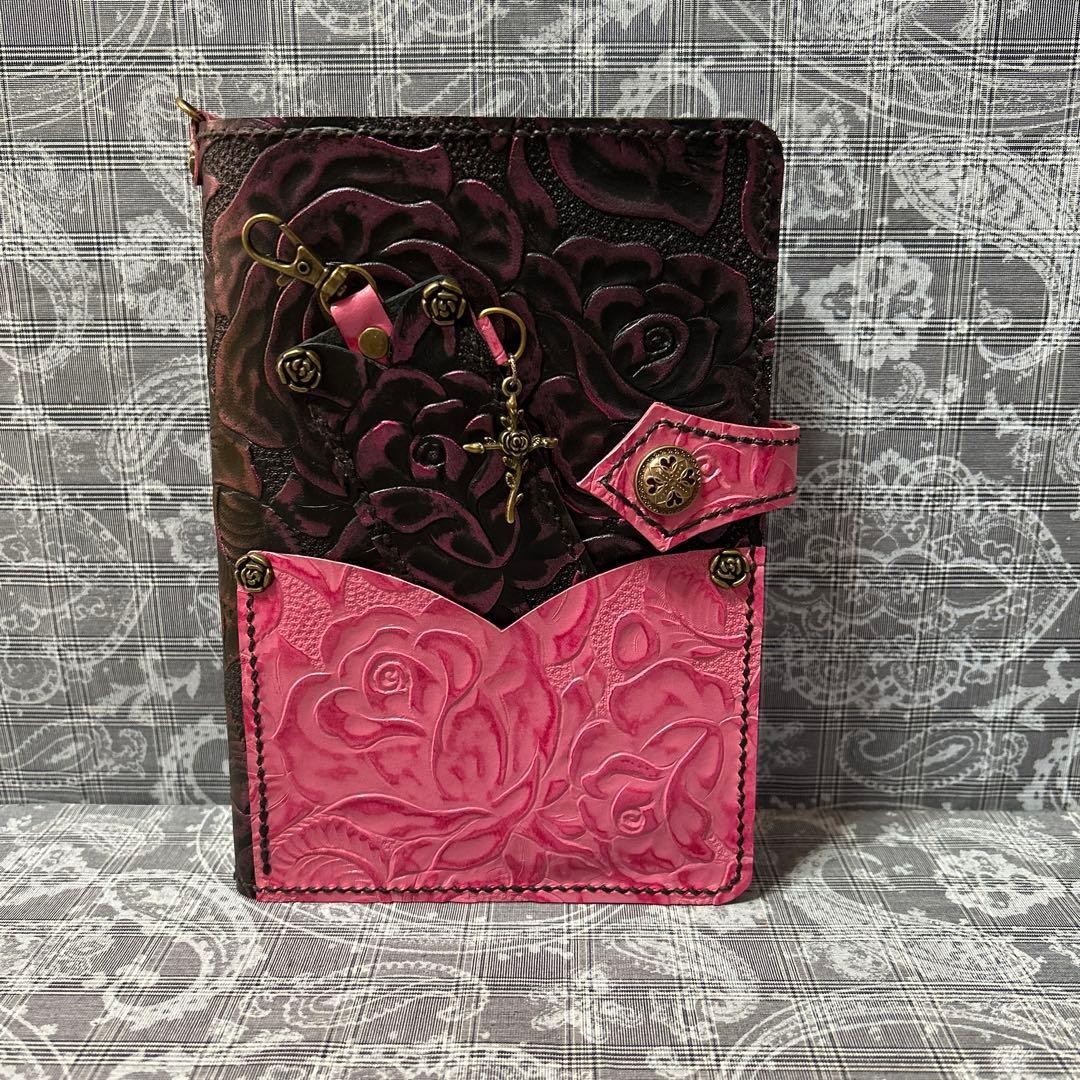 Genuine Leather B6 Notebook Cover Pen Case Pink Sparkly Black Used