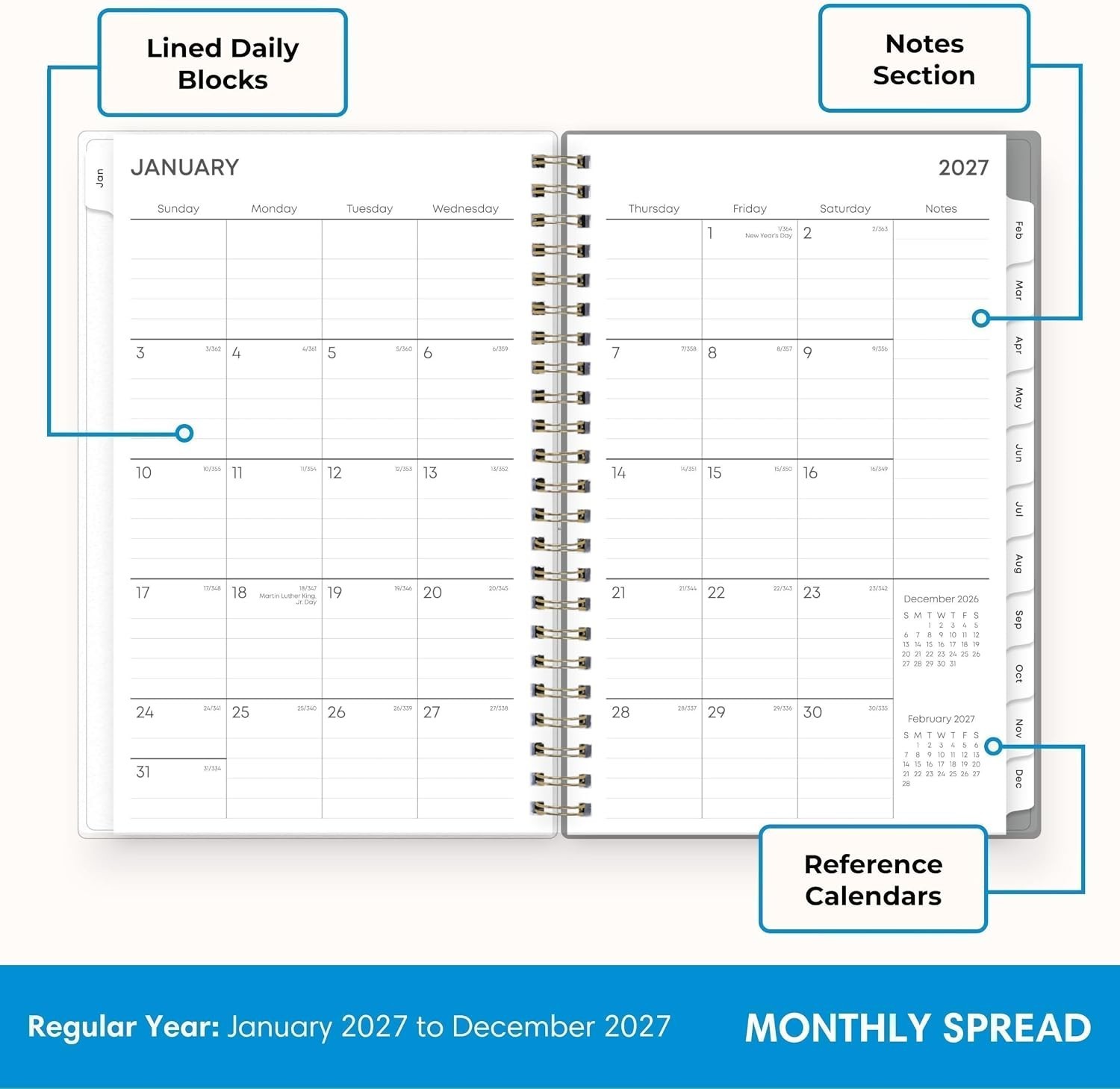 Blue Sky 2027 Weekly and Monthly Planner Calendar, January 2027 – December 20…