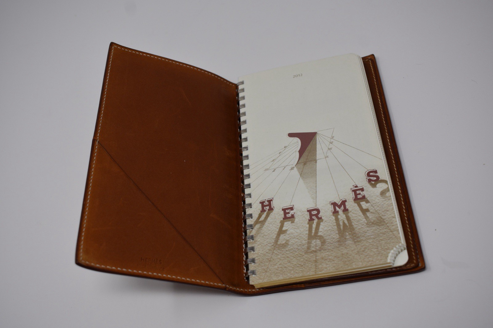 Hermes Vintage Tan/Brown Leather 7 Slot Bifold Notebook/Agenda/Wallet/Holder