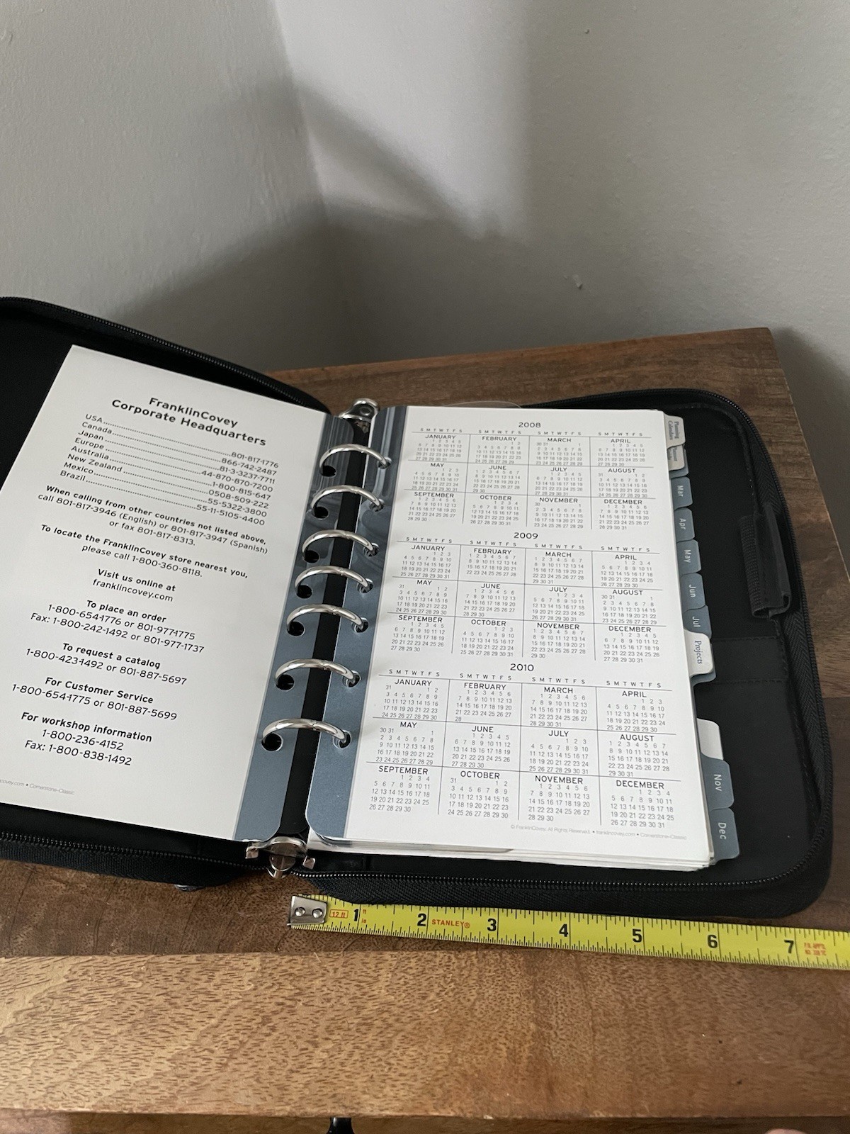 Franklin Covey Black Planner Zip Full-Grain Leather 7 Ring Zipper 32763.117 9×7”
