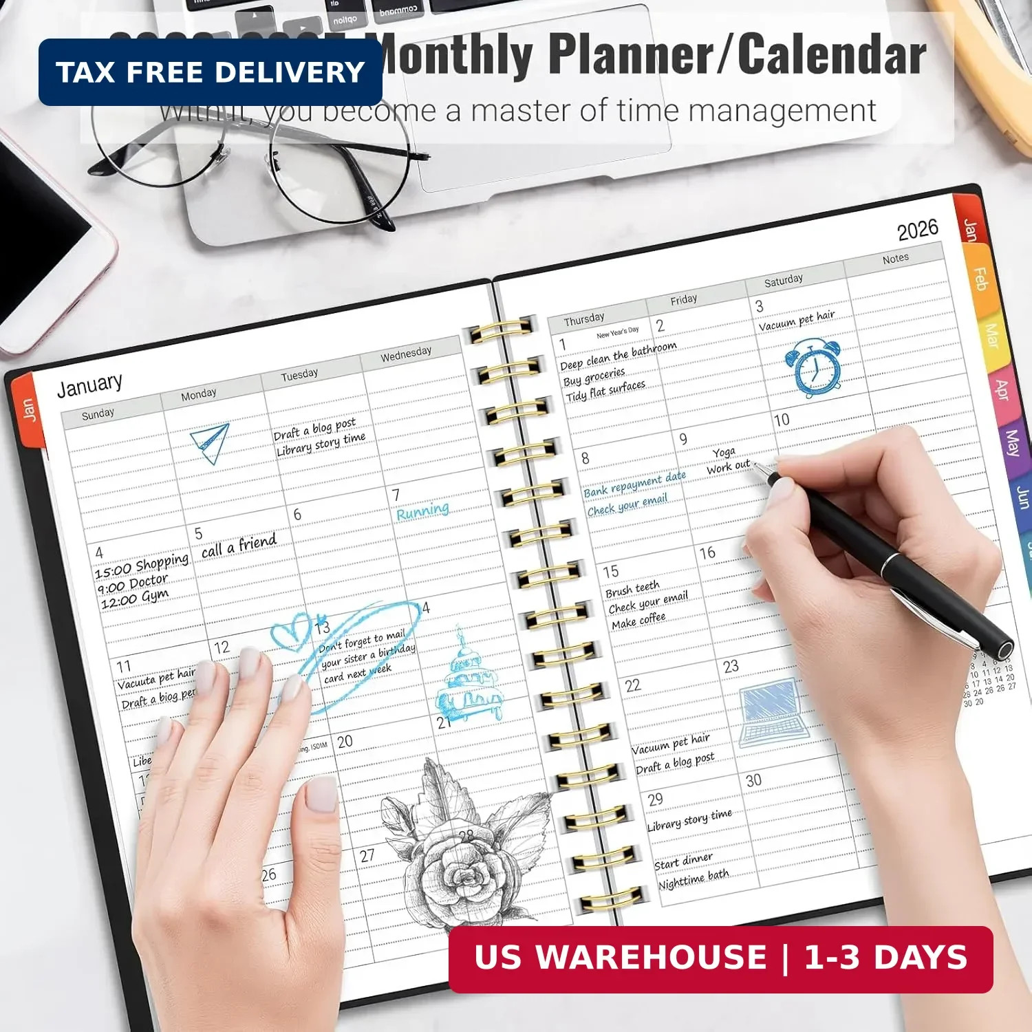 Daily Planner 2026-2027, 18 Month Planner with Tabs, January 2026 – June 2027 W