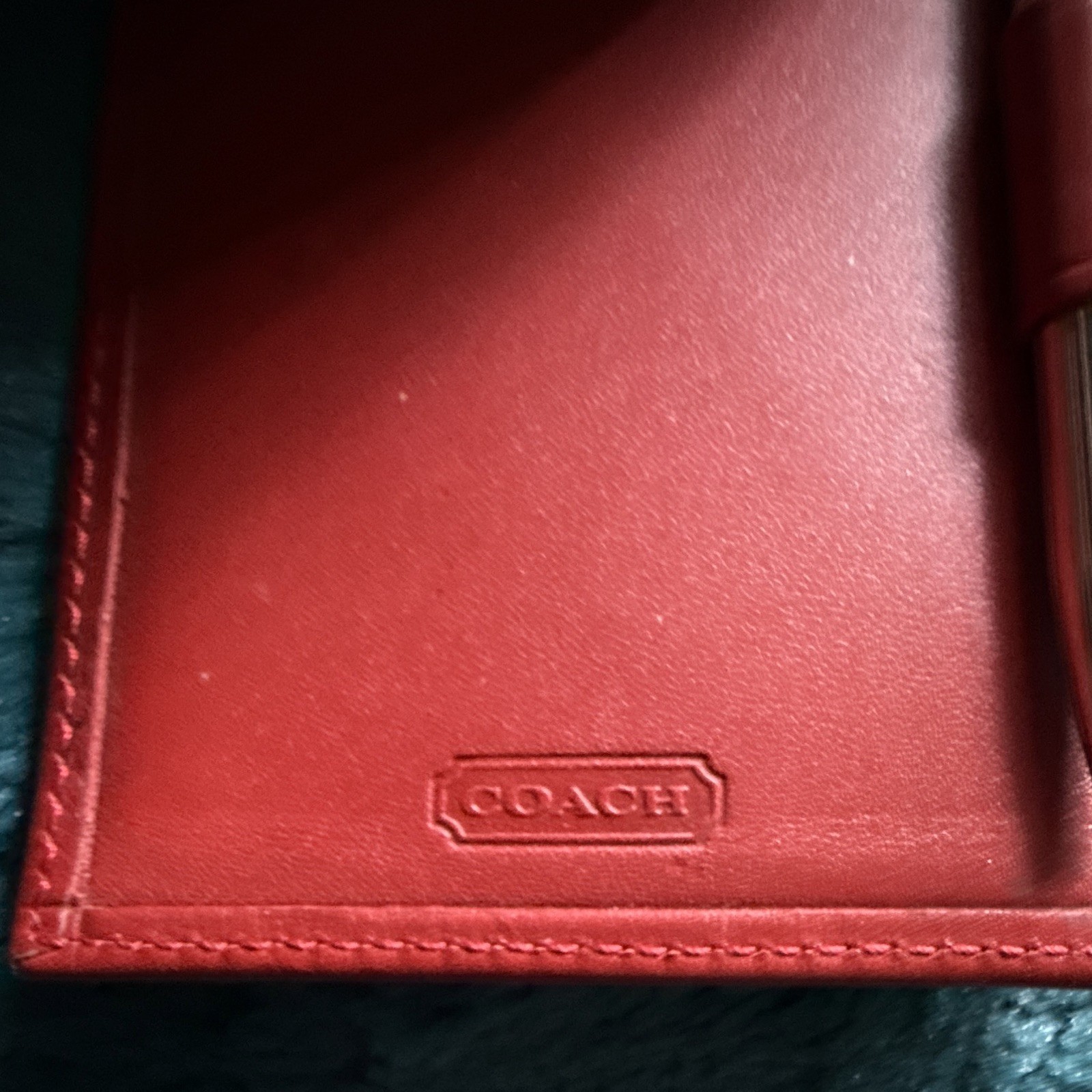 Coach Red Leather Pocket Organizer Notepad Holder w/ Pen Loop