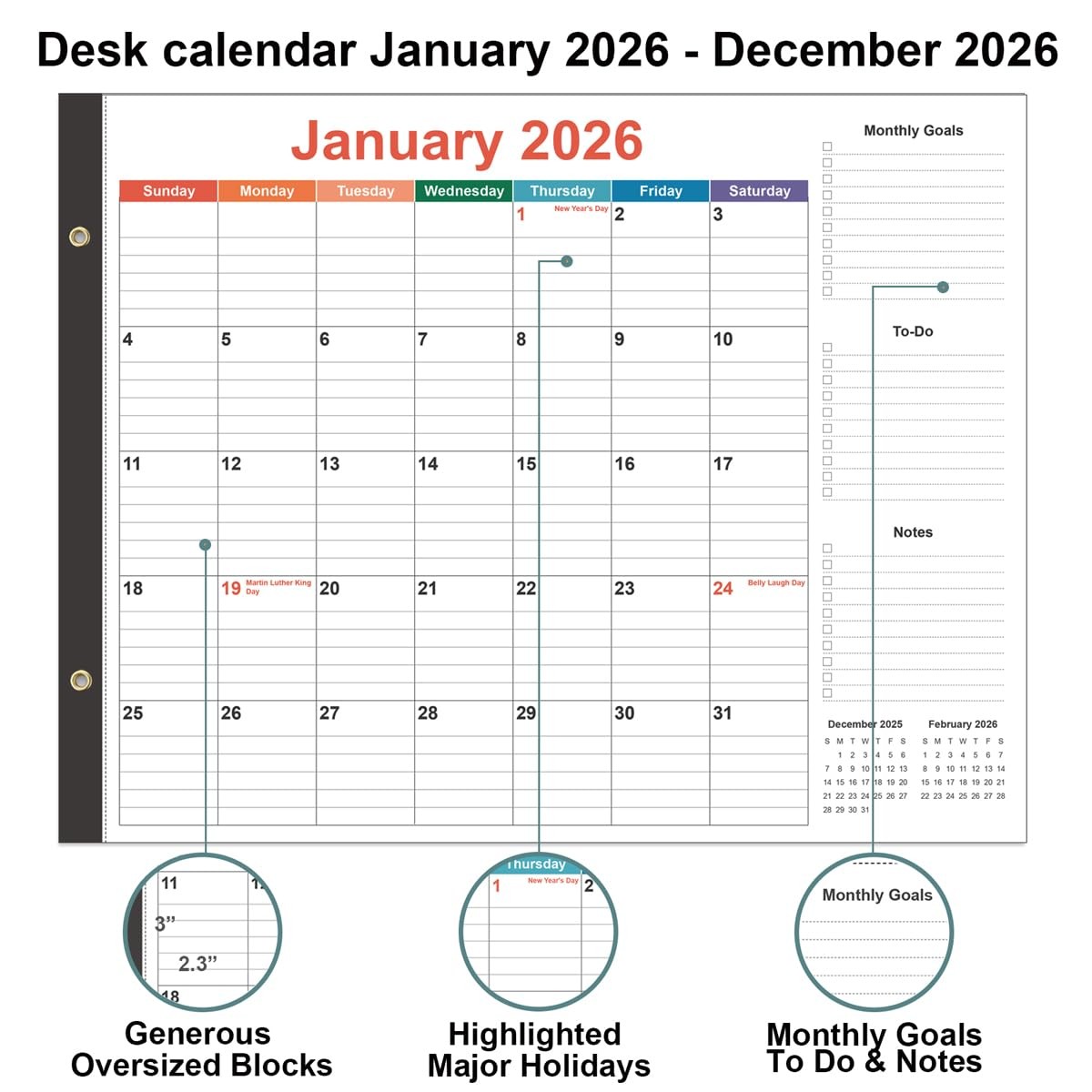 Large Desk Calendar 2026-22″ x 17″ from 22″ x 17″, Colorful