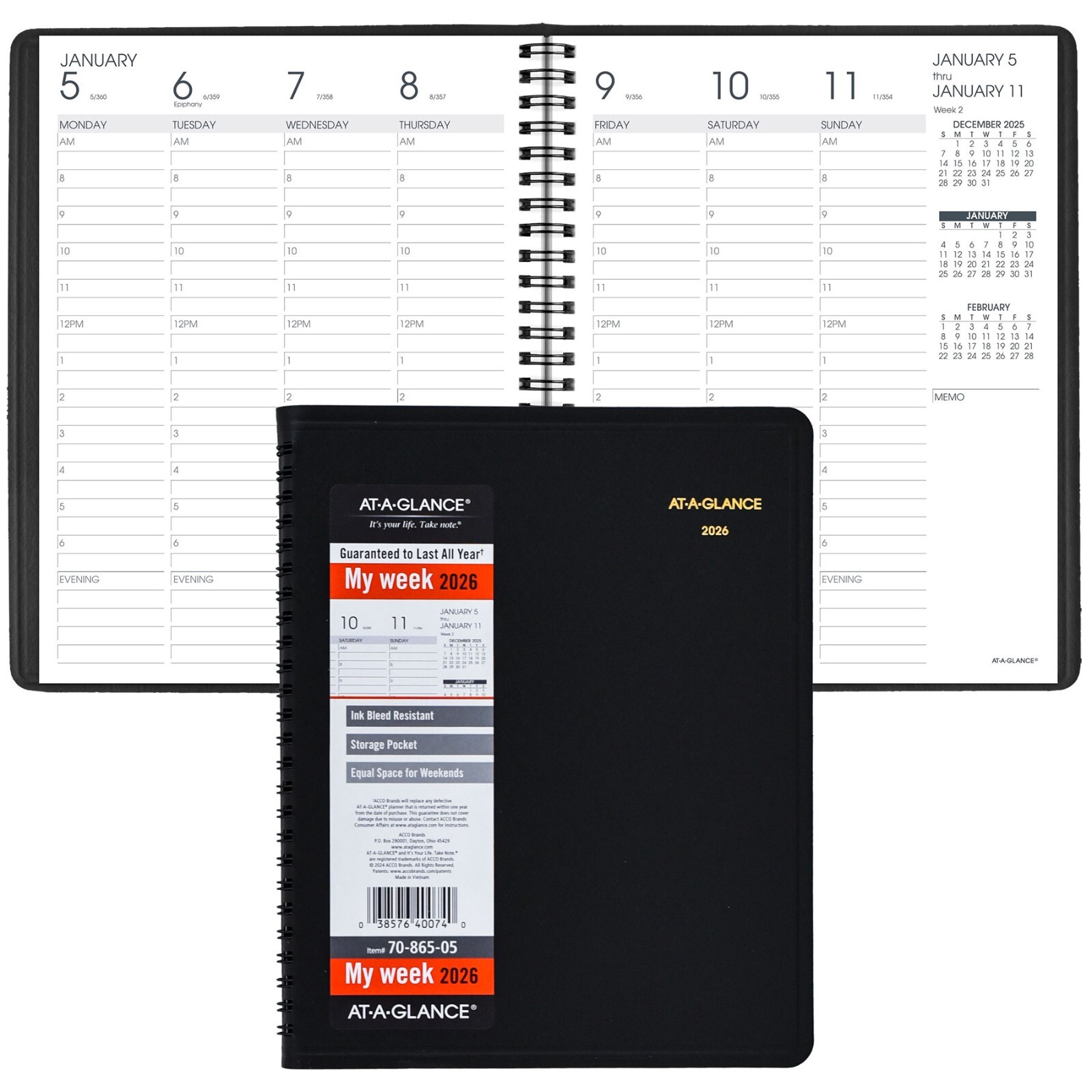 2026 At-A-Glance 70-865 Weekly Appointment Book with Full Weekend, 7 x 8-3/4″