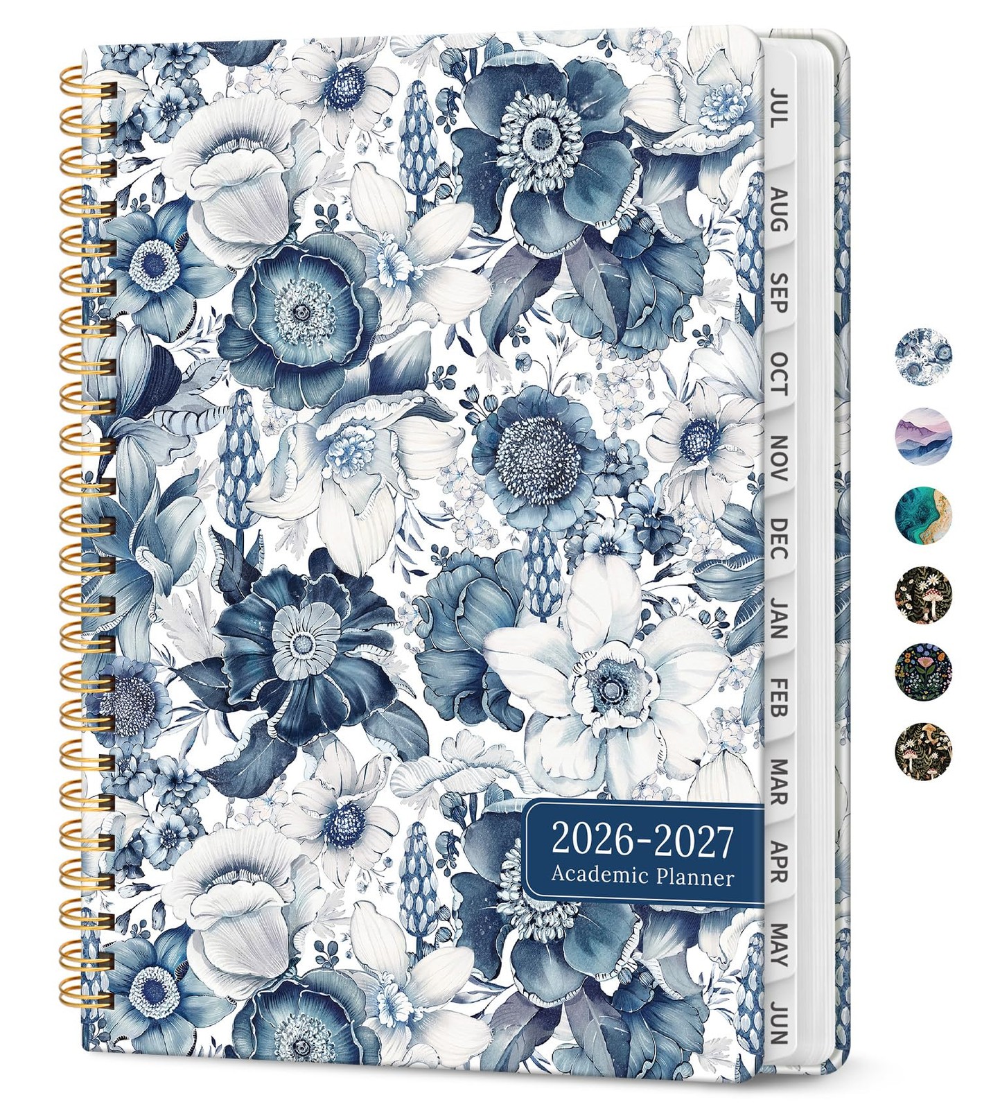 2026 2027 Monthly Weekly Planner Hardcover Spiral Tabs Organizer 6.3×8.5 Blue Fl