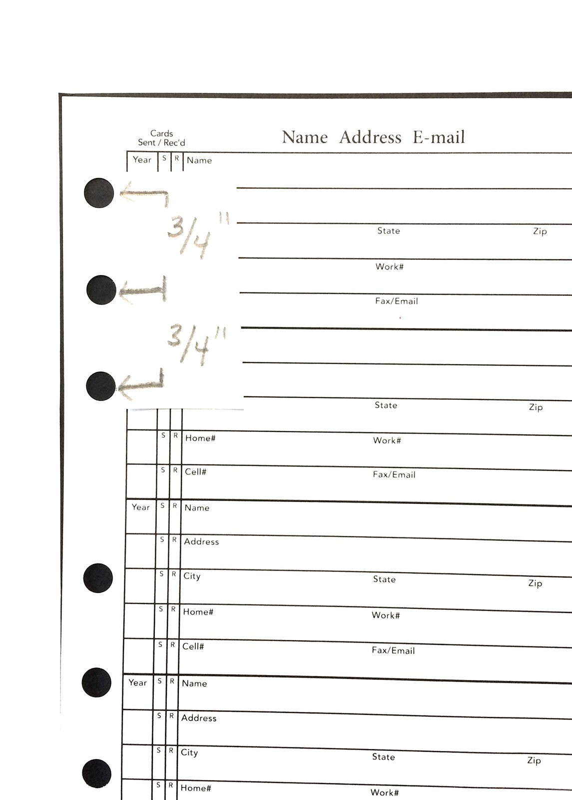 4 3/4 x 6 Inch Address Book Refill 4.75 inches wide by 6 tall, white