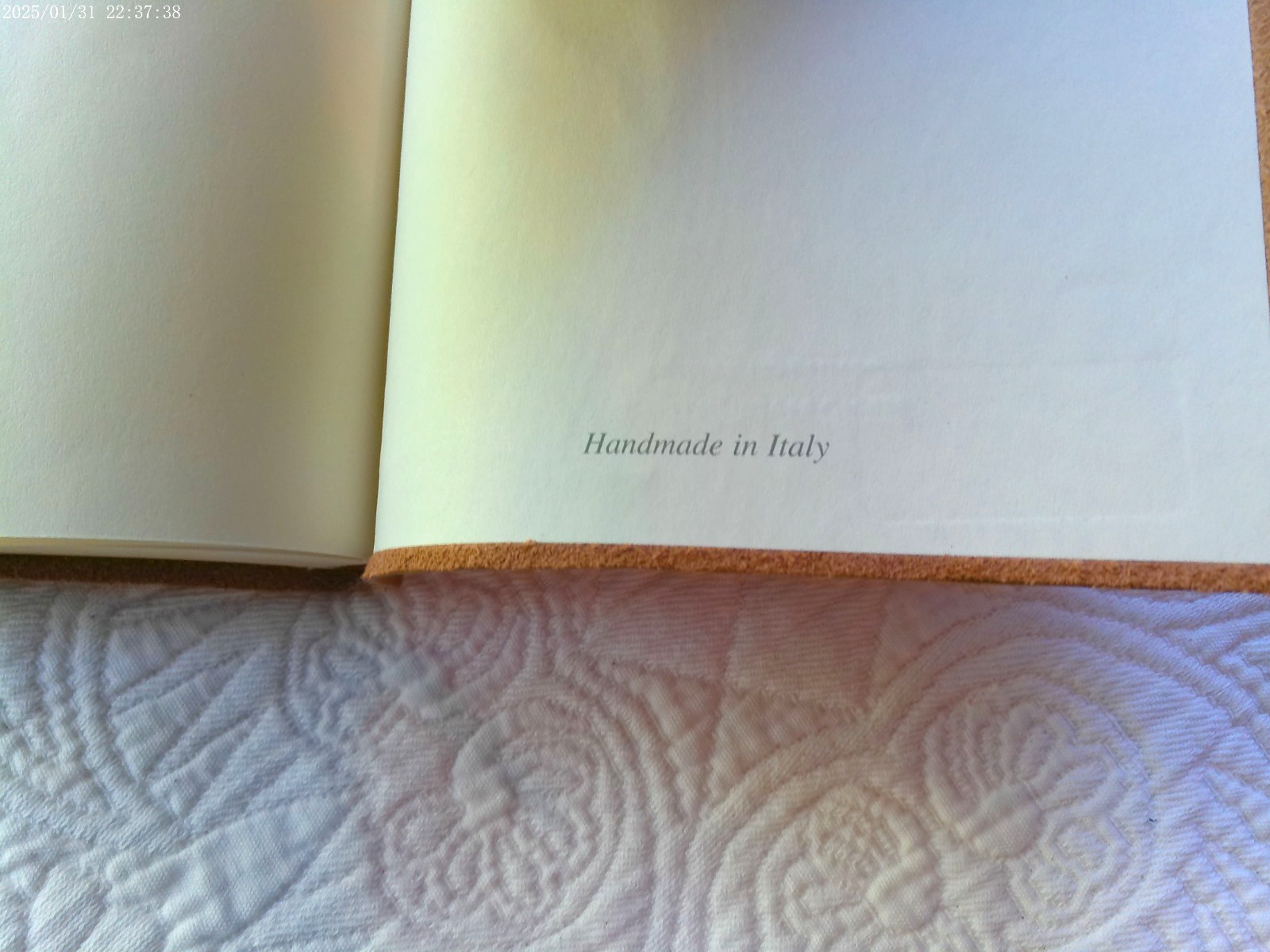 HANDMADE ITALY GENUINE LEATHER LINED PAGE JOURNAL EMBOSSED MAP SADDLE COLOR
