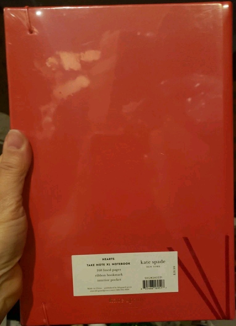 Kate Spade New York HEARTS TAKE NOTE XL NOTEBOOK 168 Lined Pages/Ribbon/Pocket