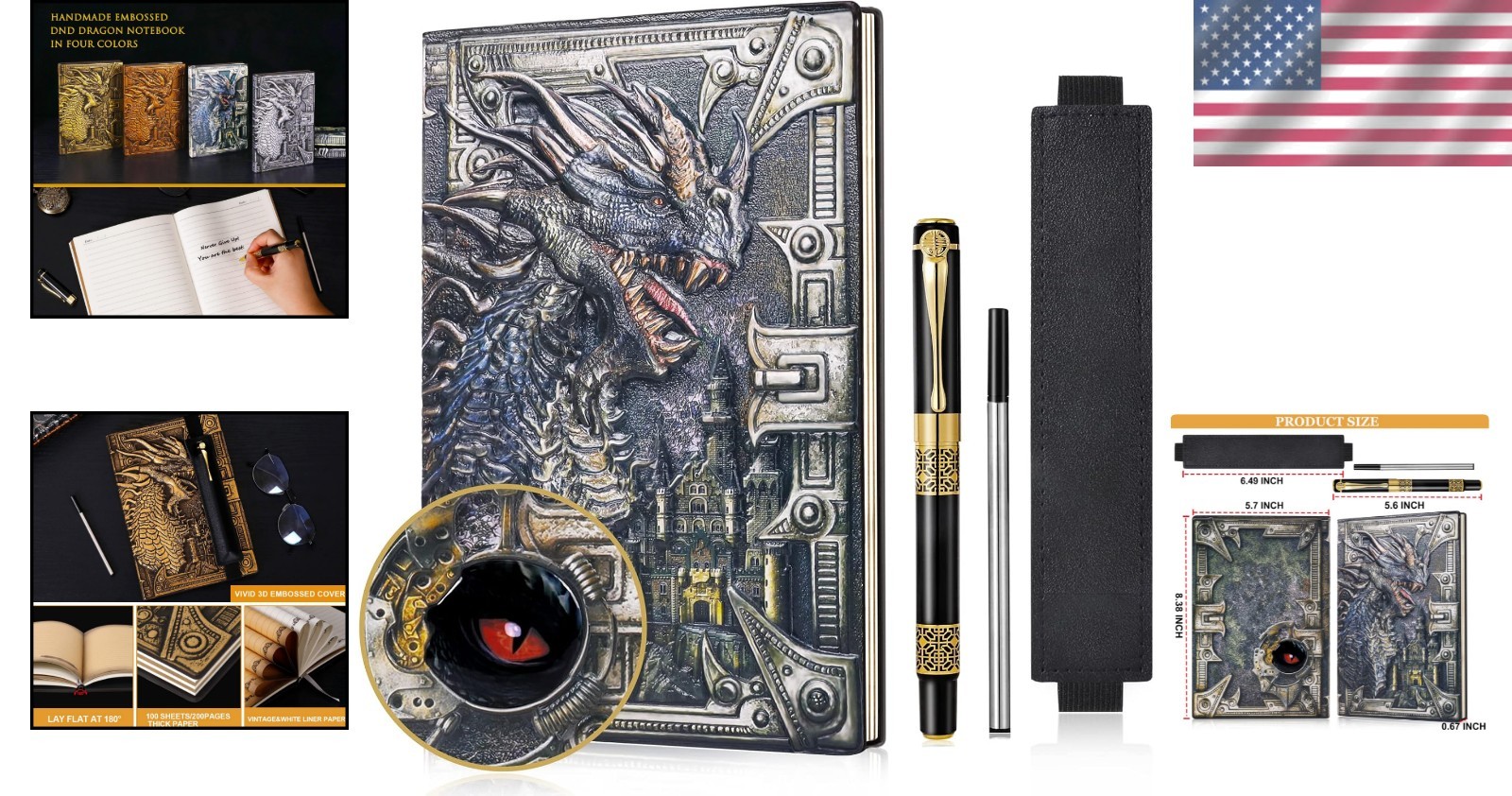 200-Page Vintage Dragon Journal – Handmade Fantasy Writing Notebook
