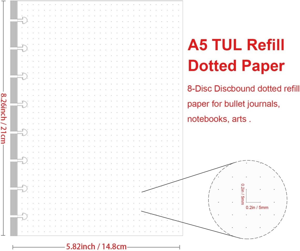 Junior Size Discbound Dotted Refill Paper 100 Sheets 100gsm 5.8×8.2 inch
