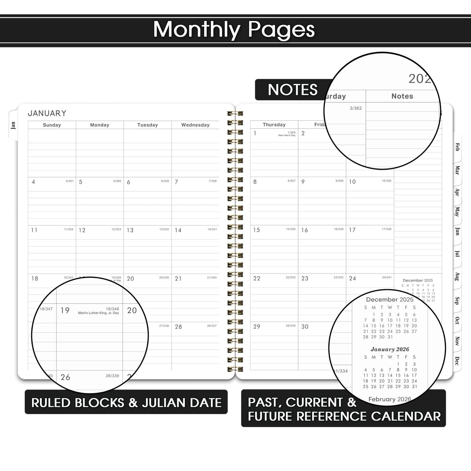 2026 Planner 8×10 Black Weekly Monthly Scheduling Organizer with Twin Wire Bi…