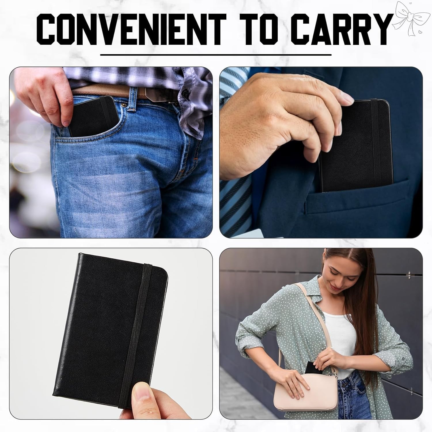 Compact 4-Pc Black Leather Notepad Set – 50 Pages Each for On-the-Go Notes