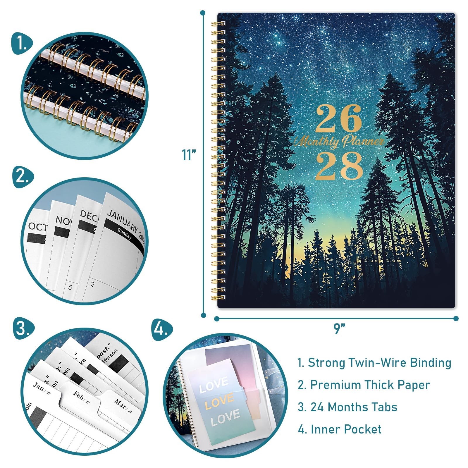 Monthly Planner 2026-2028 – 2 Year 2026-2028, 9″ x 11″, Blue