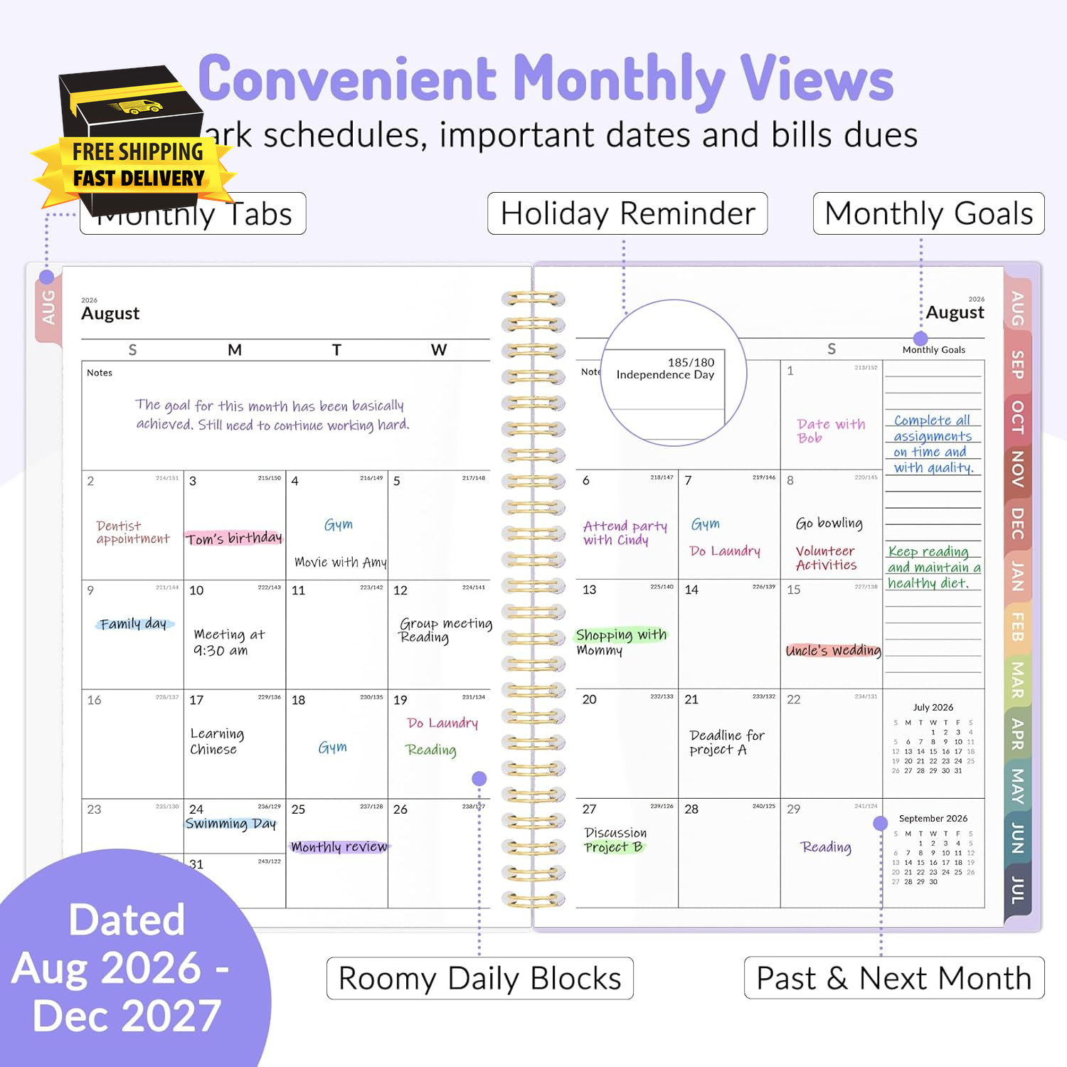 Aug 2026 – Dec 2027 Planner, 17 Month Academic Planner 2026-2027, 6.3″ X 8.4″,