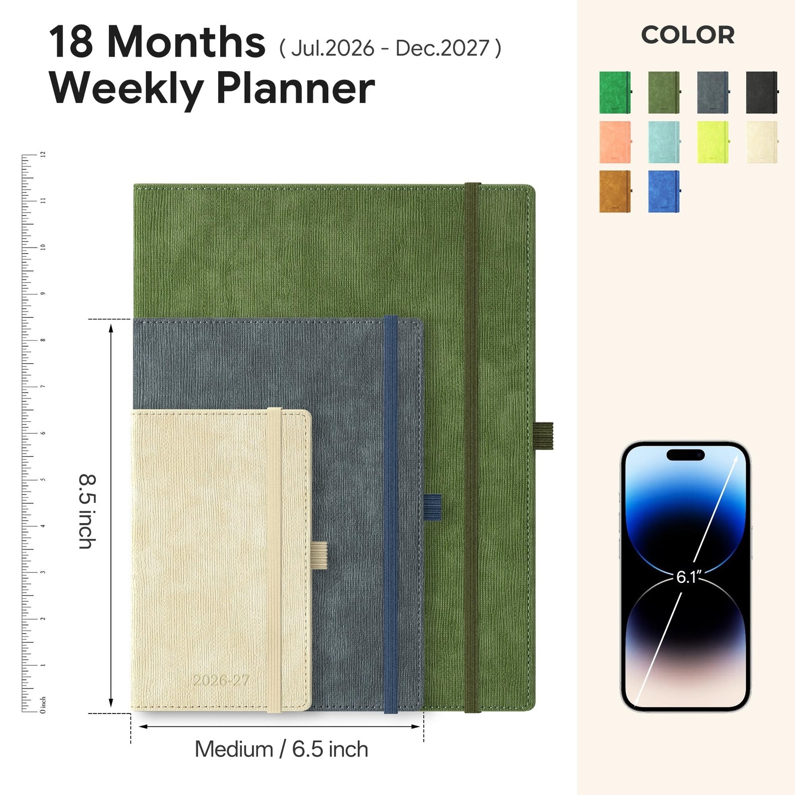 2026-2027 Weekly and Monthly Planner (July 2026–December 2027), 6.5″x8.5″,