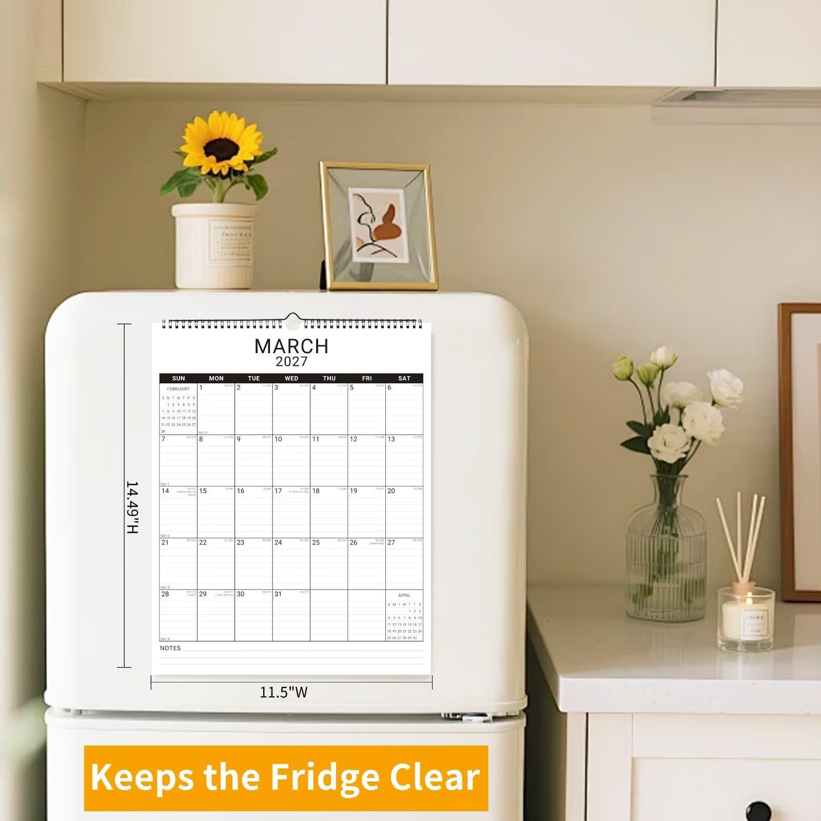 2026 Wall Calendar, 12 Month 11.5”x14.8 ‘’ Year Monthly White2_11x14.5_Vert